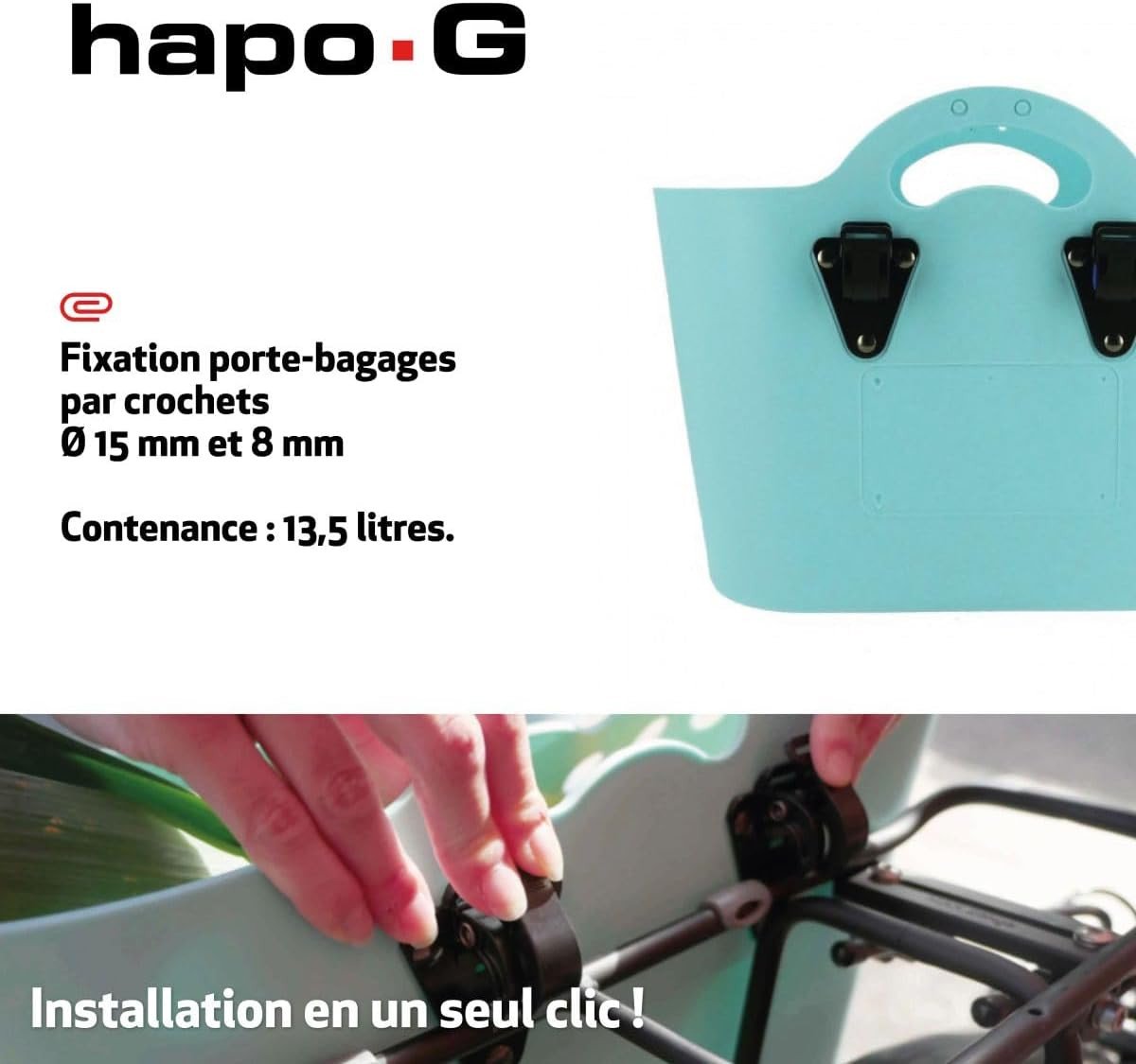 Panier arrière vélo HAPO-G Trendy One 13,5L bleu ciel