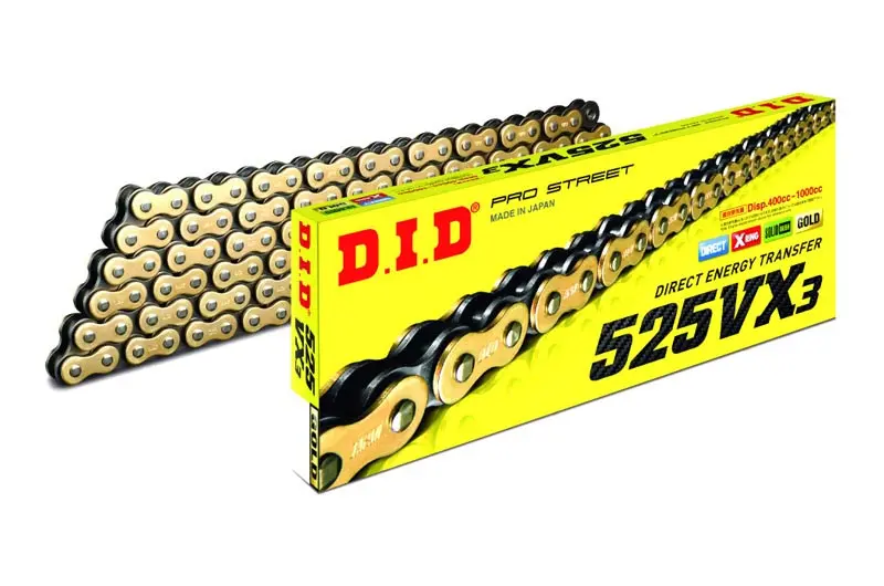 DID 525VX3 Kette 114 Glieder X-Ring Gold Schwarz Niet 4525516395229
