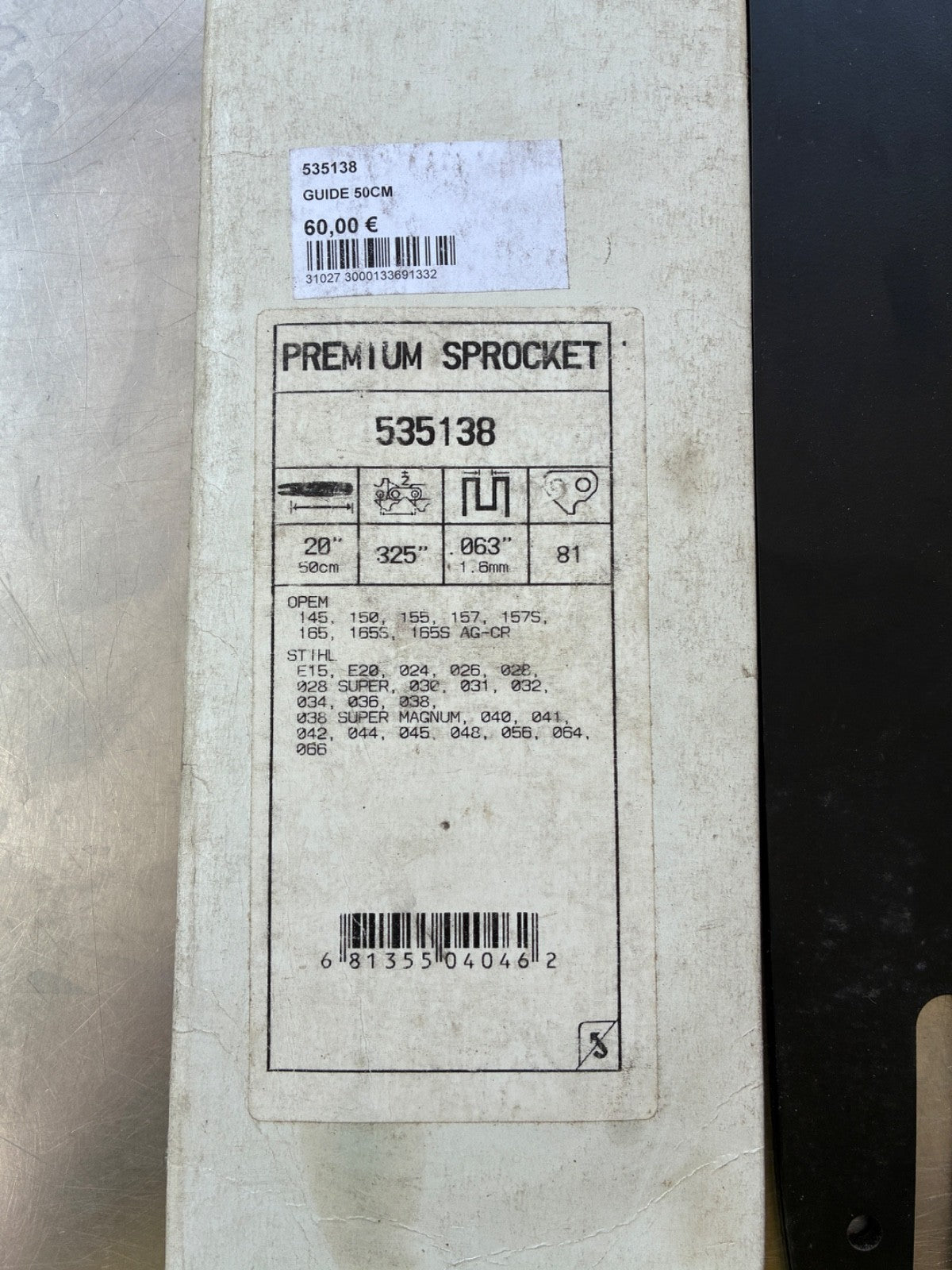 Guide chaîne Premium Sprocket 50 cm 0.325" 1.6 mm – 81 maillons – réf 535138