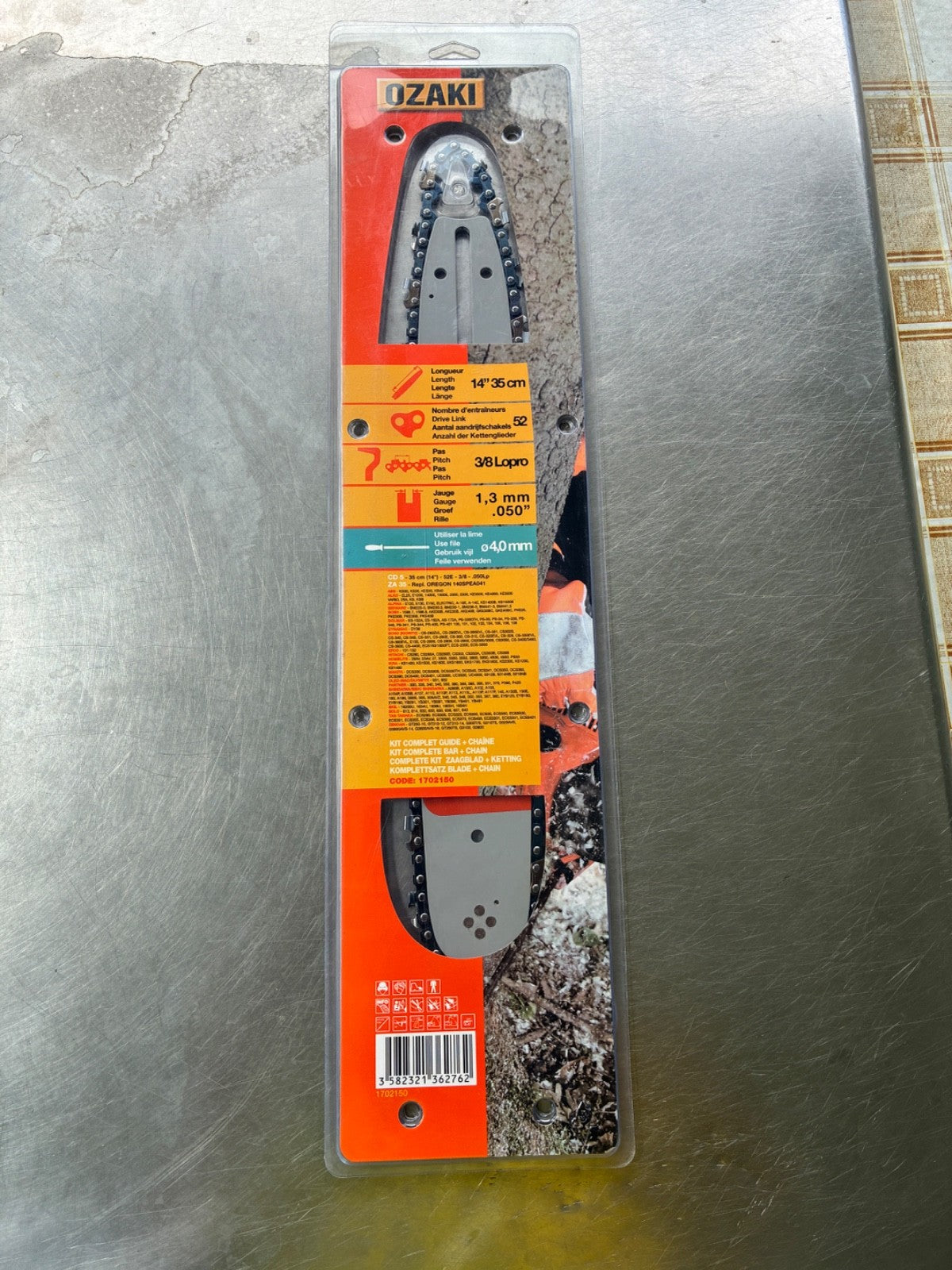 Guide + chaîne OZAKI 35 cm 3/8" LP 1.3 mm – 52 maillons montage ZA