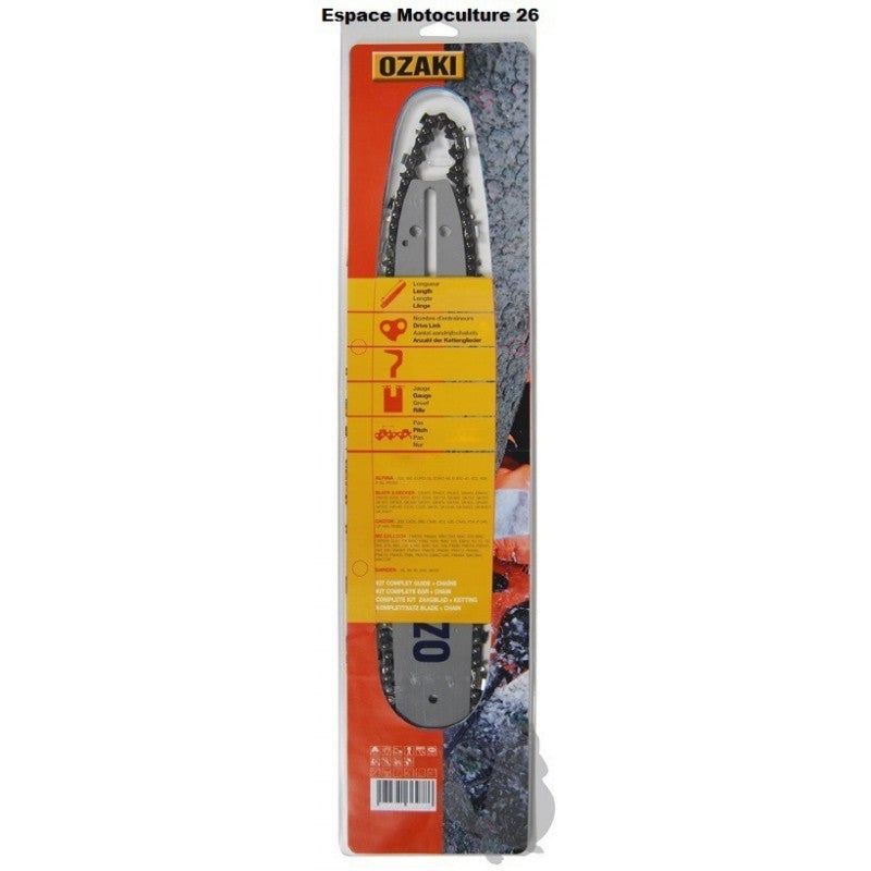 Guide + chaîne OZAKI 35 cm 3/8" LP 1.3 mm – 52 maillons montage ZA