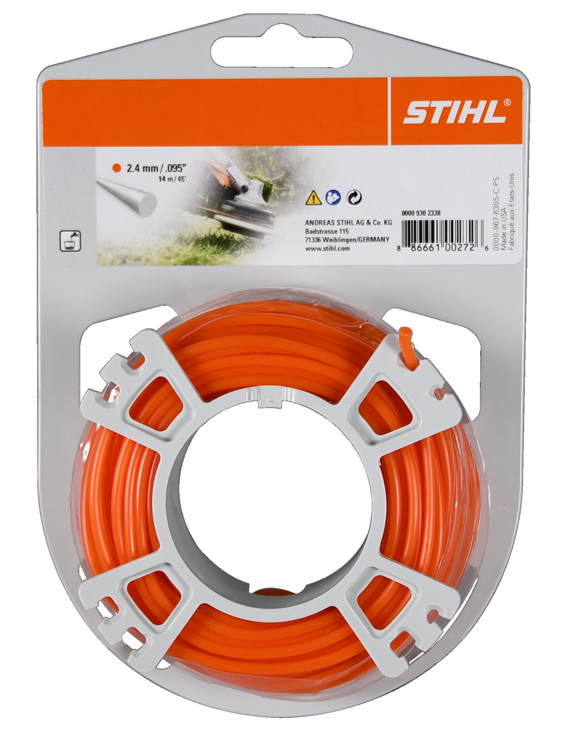 Fil de coupe rond Stihl – 2,4 mm x 14 m – Orange – Réf. 0000-930-2338