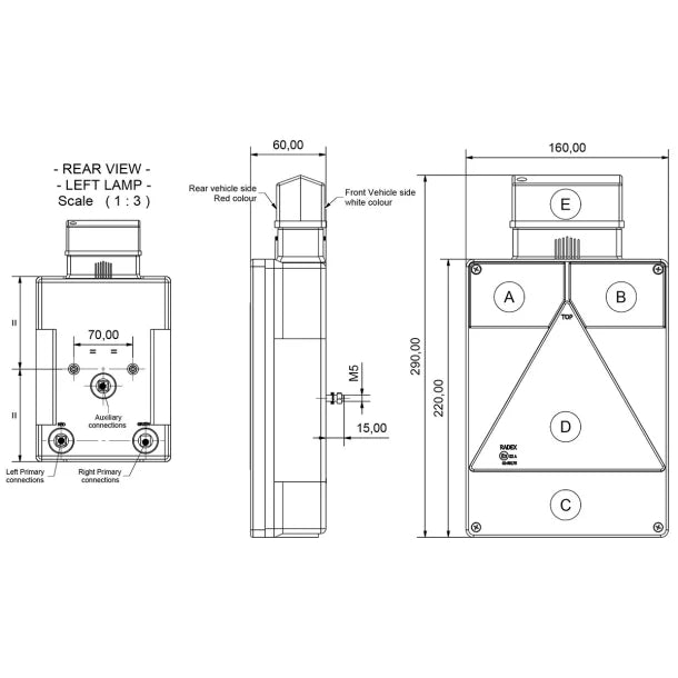 Feu arrière remorque droit RADEX 6800 – 5 fonctions – Vertical – Réf. 1TR003954 – Neuf