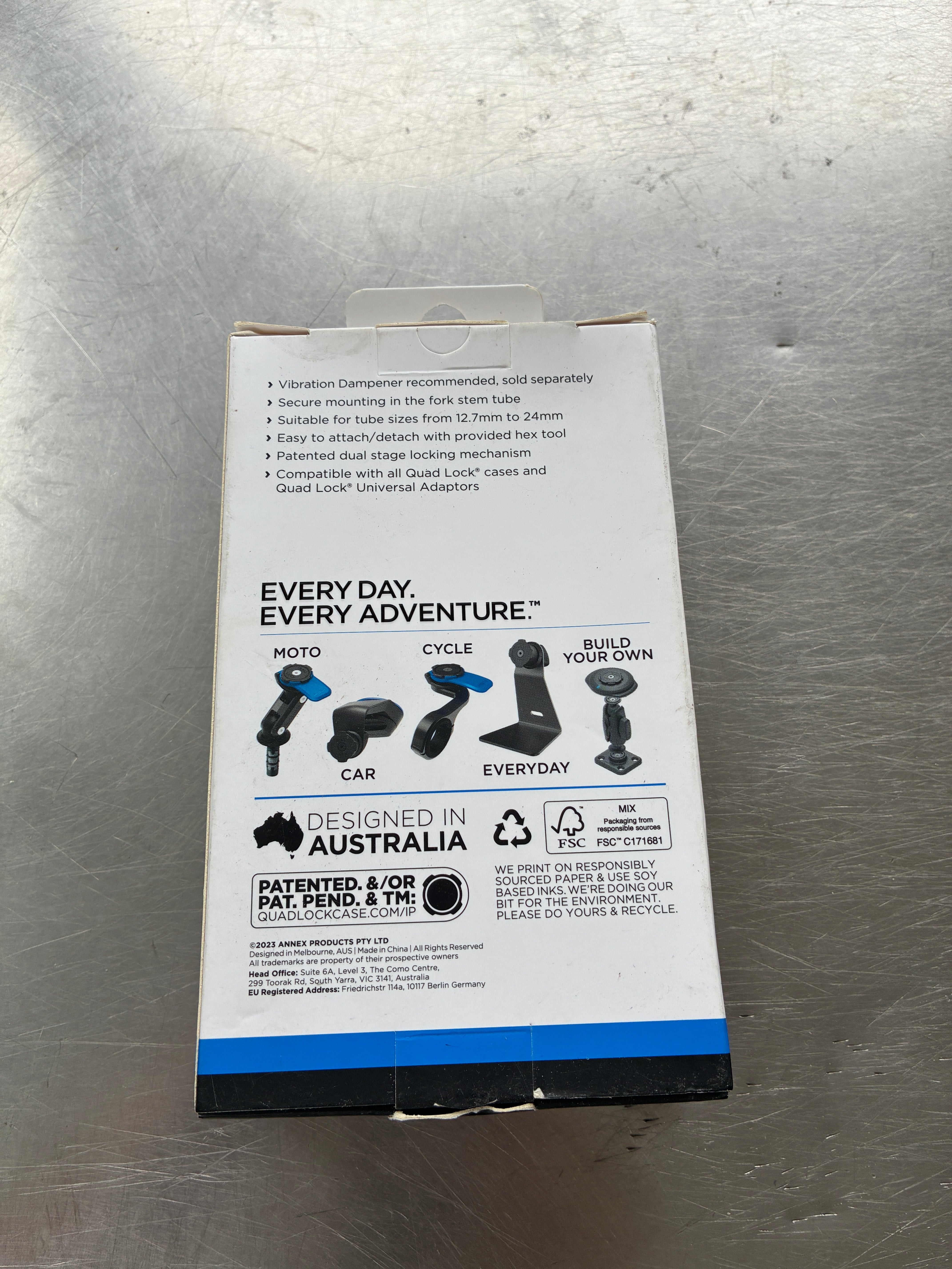 Support smartphone moto Quad Lock tige de fourche QDL0051 – Universel – Noir