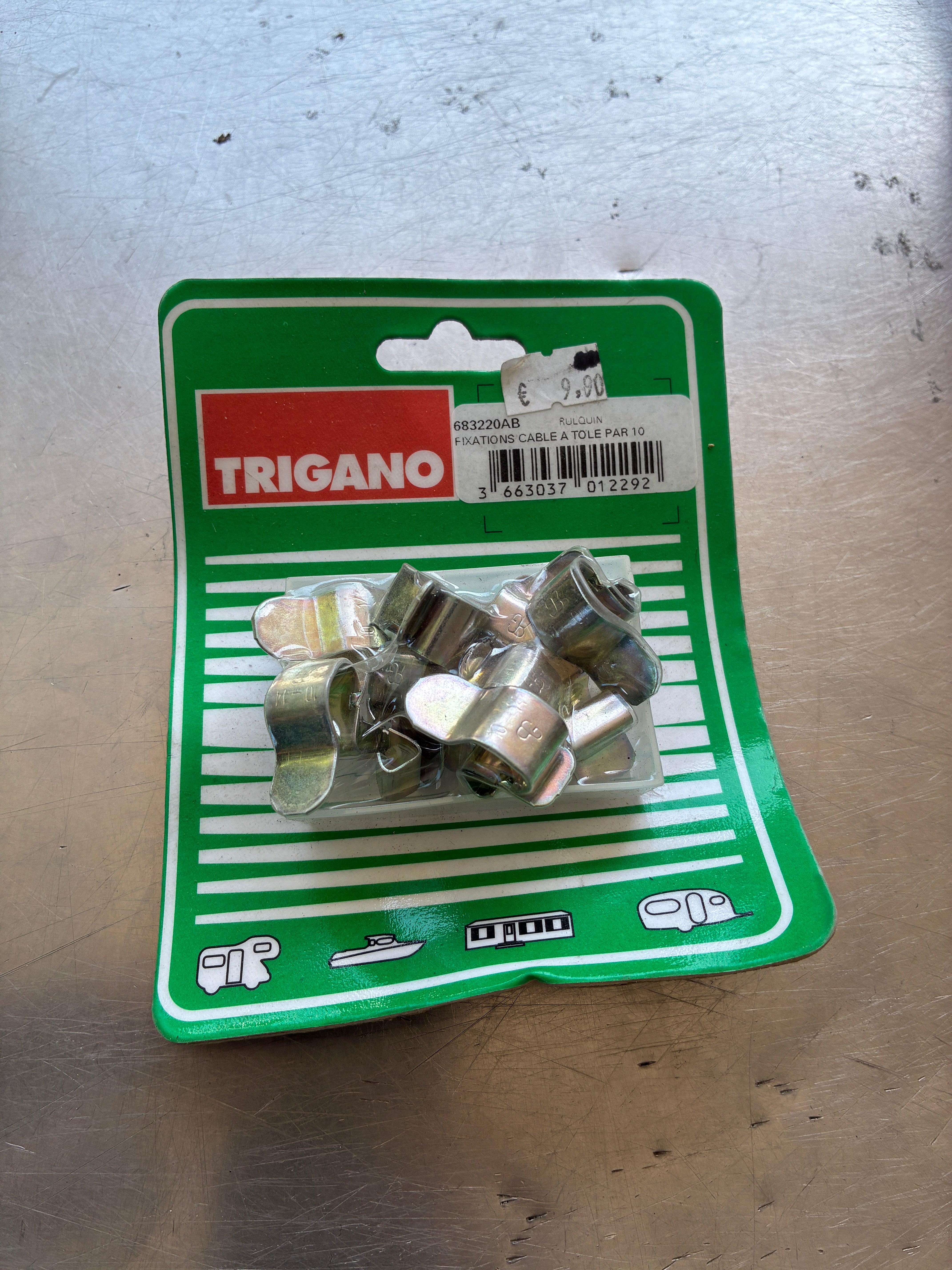 Clips de fixation de câble à tôle x10 – Ø6 à 9 mm – Acier zingué – Réf. 3220AB – Neuf