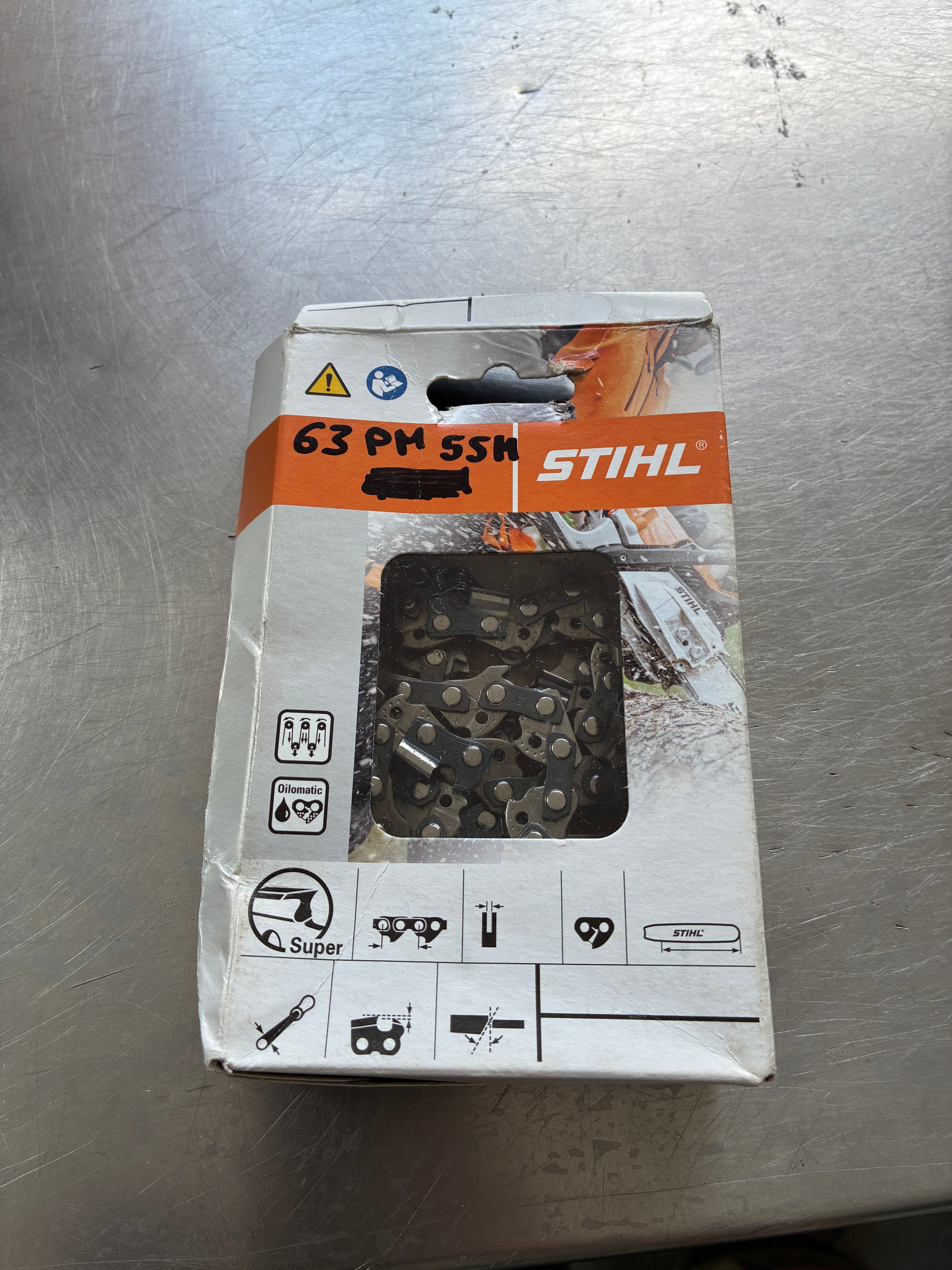 Chaîne tronçonneuse STIHL 63PM – Pas .325" – Jauge 1,3 mm – 55 maillons – Neuve