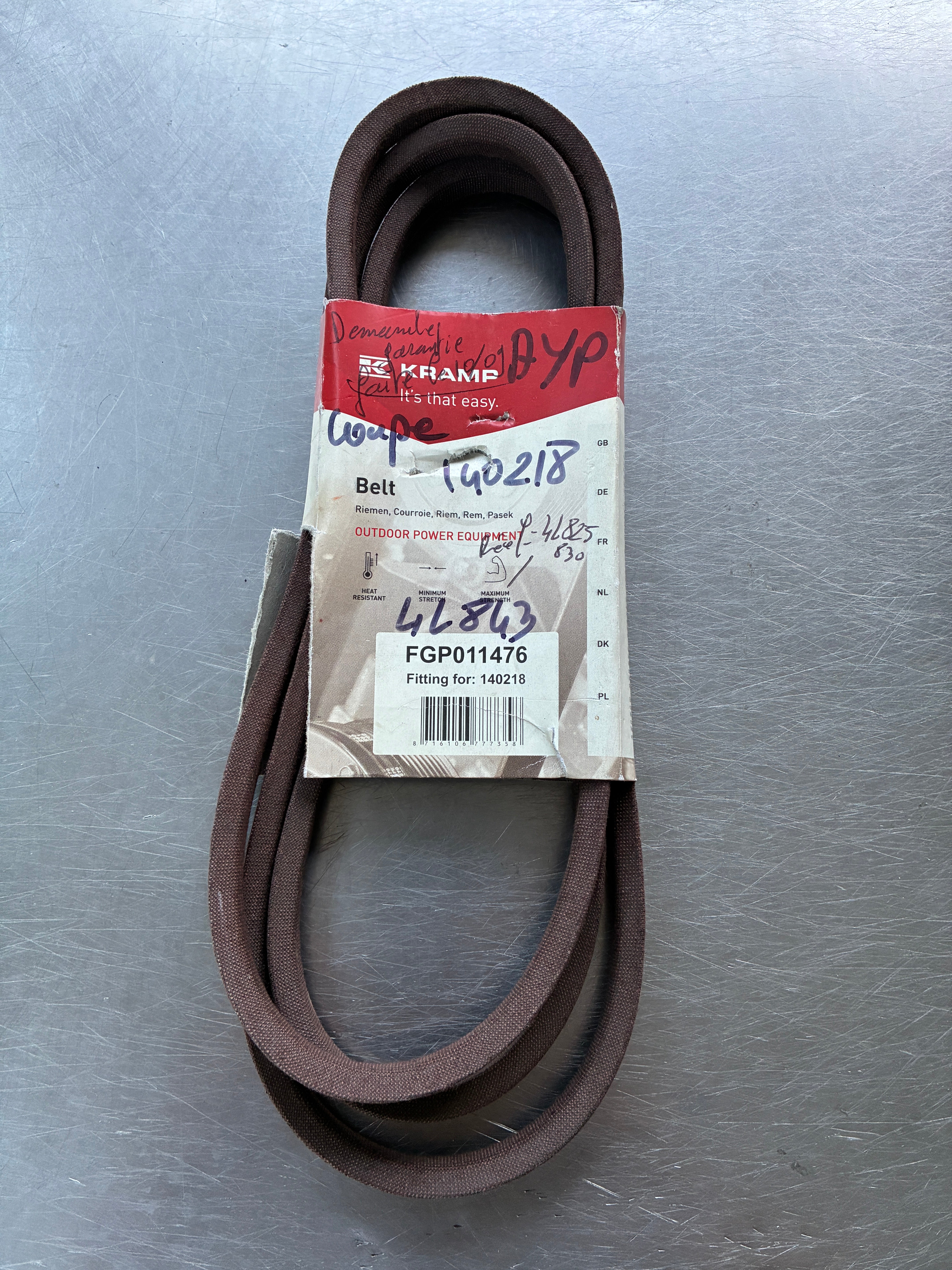 Courroie trapézoïdale adaptable – Réf. FGP011476 – Profil 4L – Longueur 2142 mm