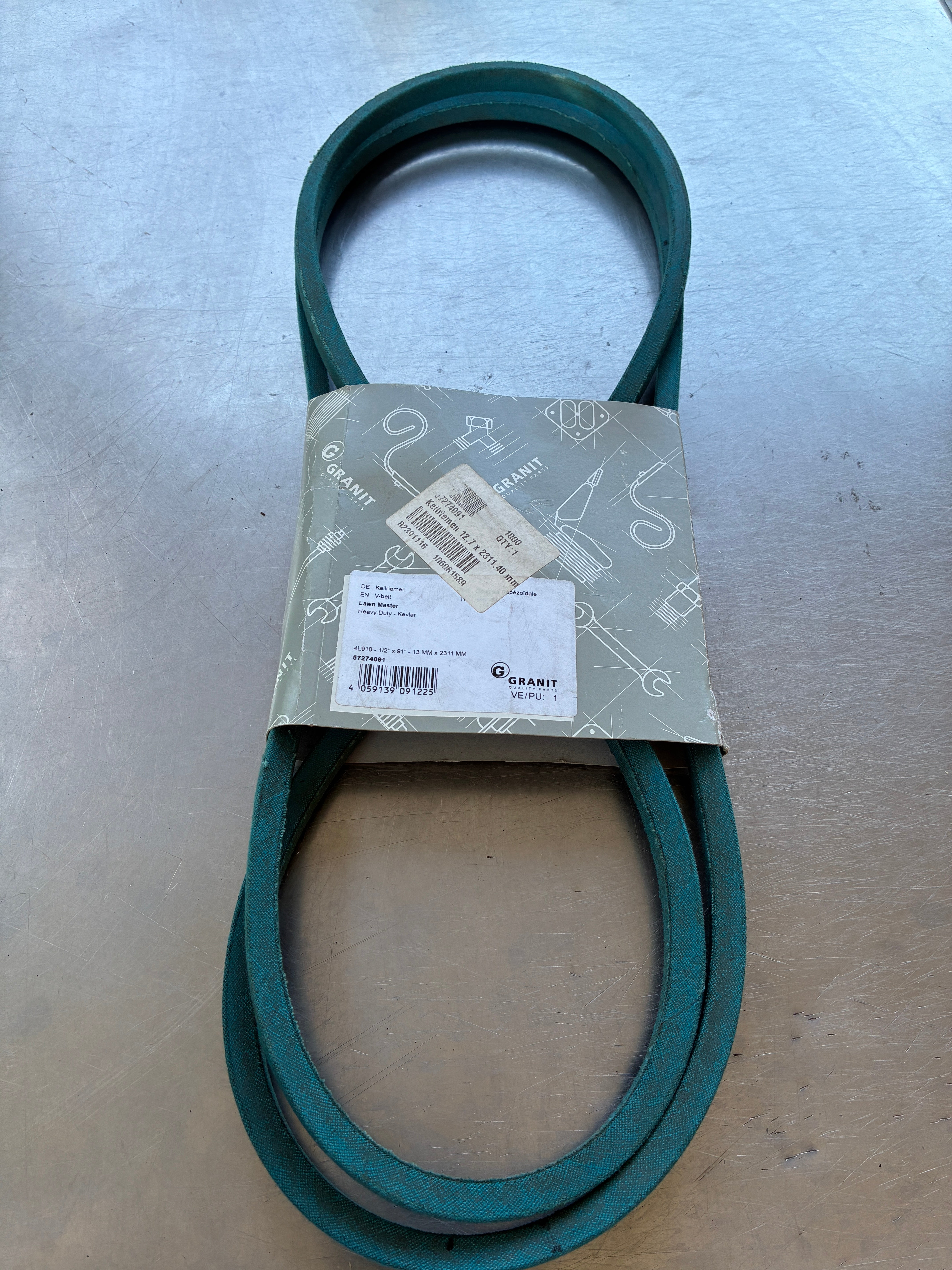 Courroie tondeuse 4L910 – 13 mm x 2311 mm – Kevlar renforcé – Neuf