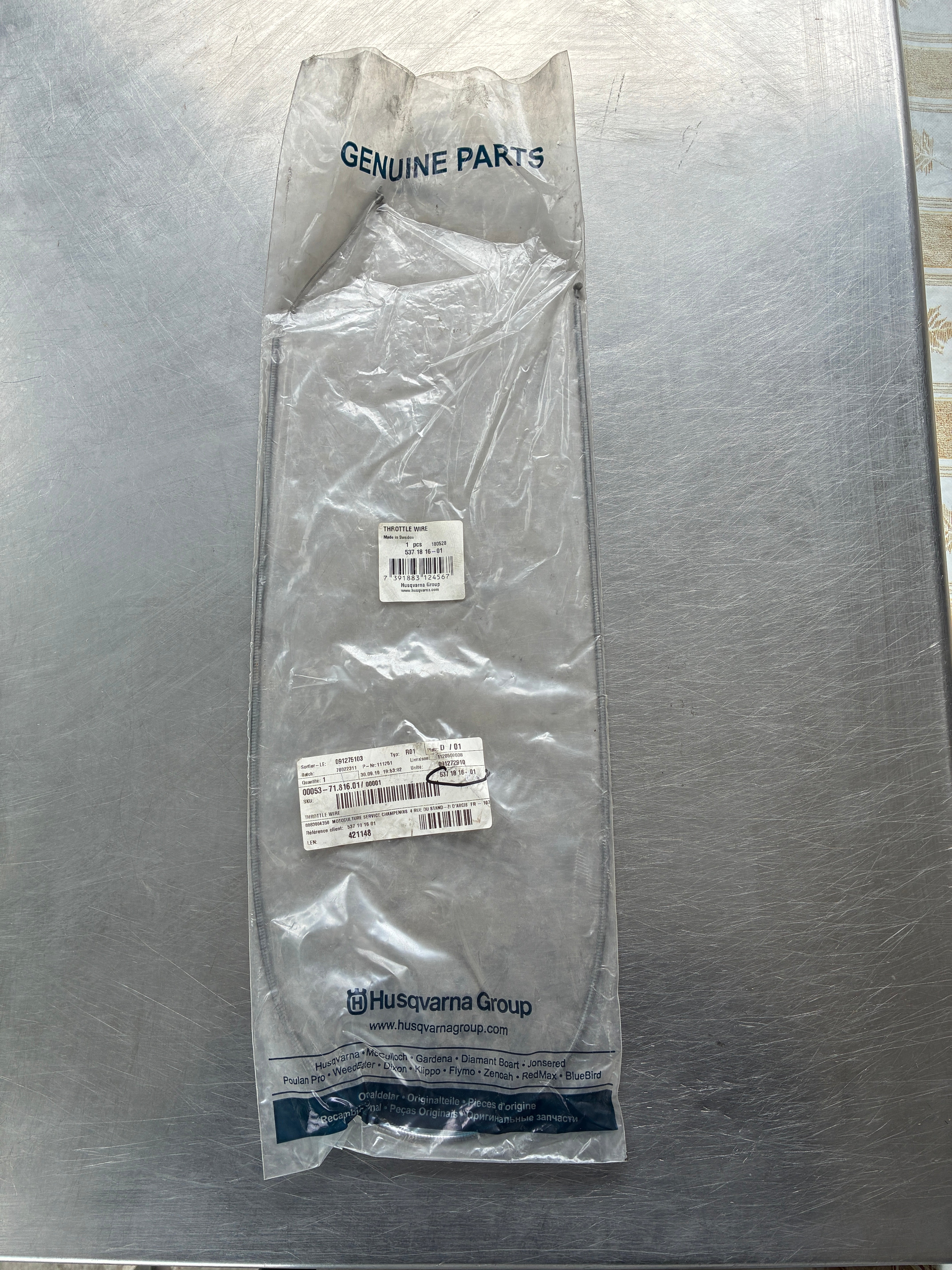 Câble accélérateur Husqvarna 537181601 – 322R – Jonsered McCulloch – Neuf
