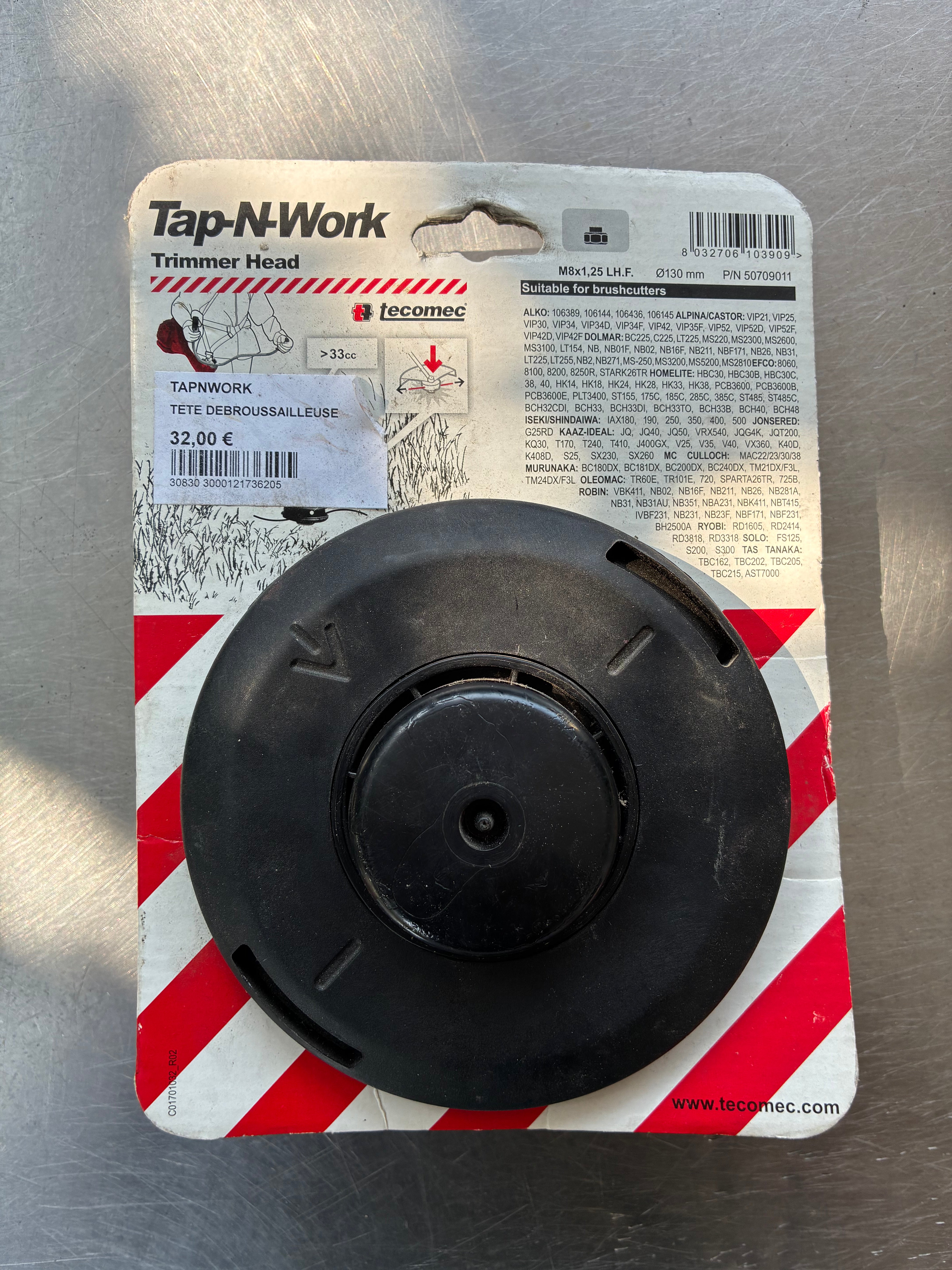 Tête débroussailleuse Tap-N-Work Tecomec – M8x1,25 LHF – Ø130 mm – Jamais servie