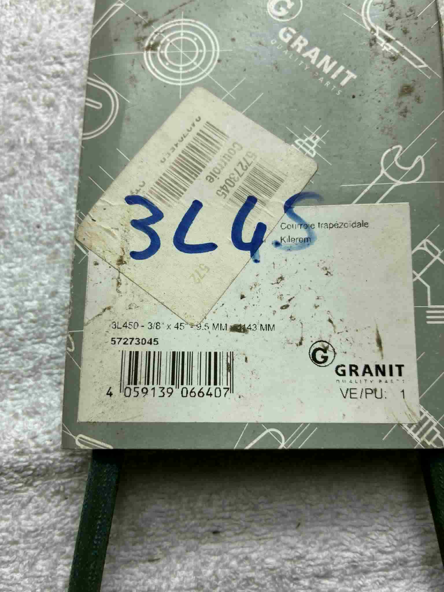 Courroie Granit 3L450 3/8 x 45” 9,5 x 1143 mm tondeuse motoculture neuve