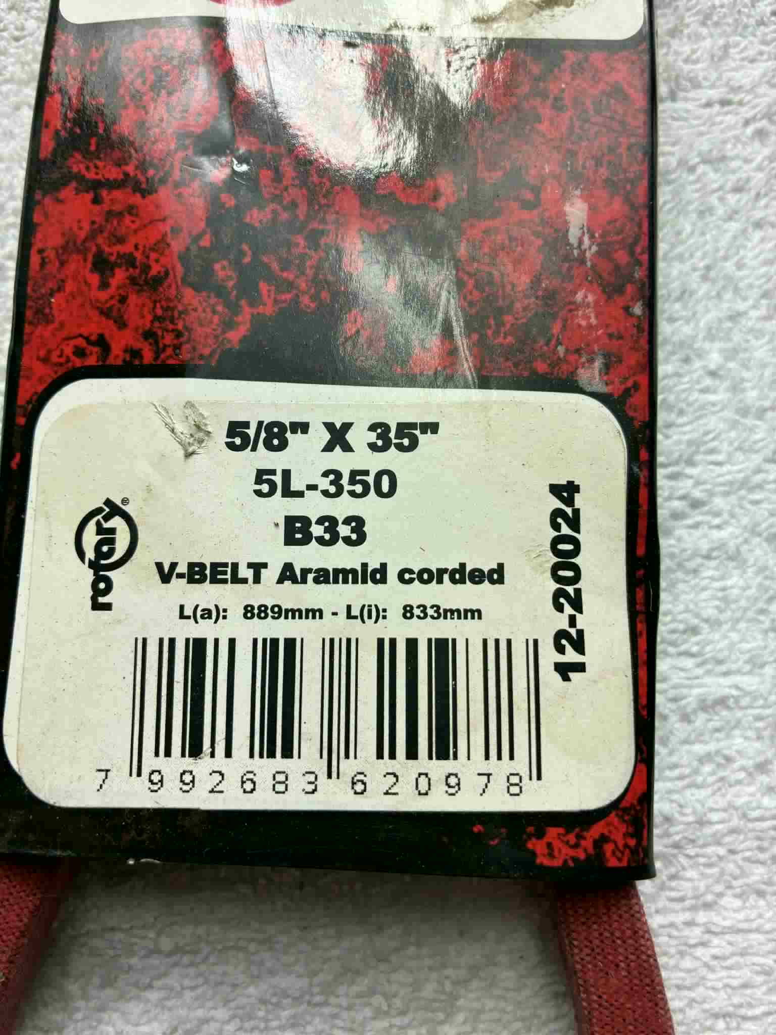 Courroie B33 5L-350 5/8 x 35” Aramid 833 mm tondeuse motoculture neuve