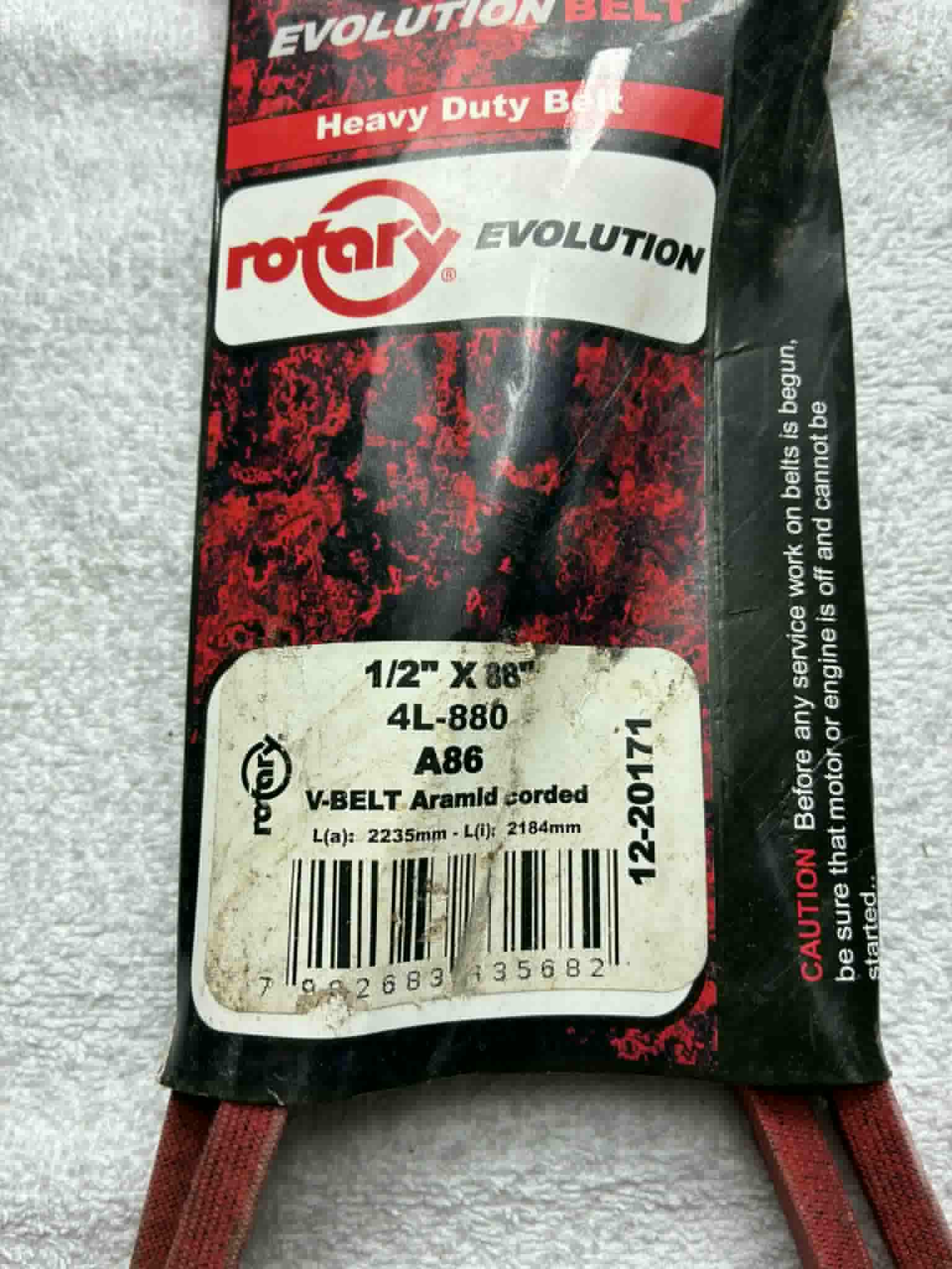 Courroie Rotary Evolution 4L-880 A86 Aramid 1/2 x 88” tondeuse neuve