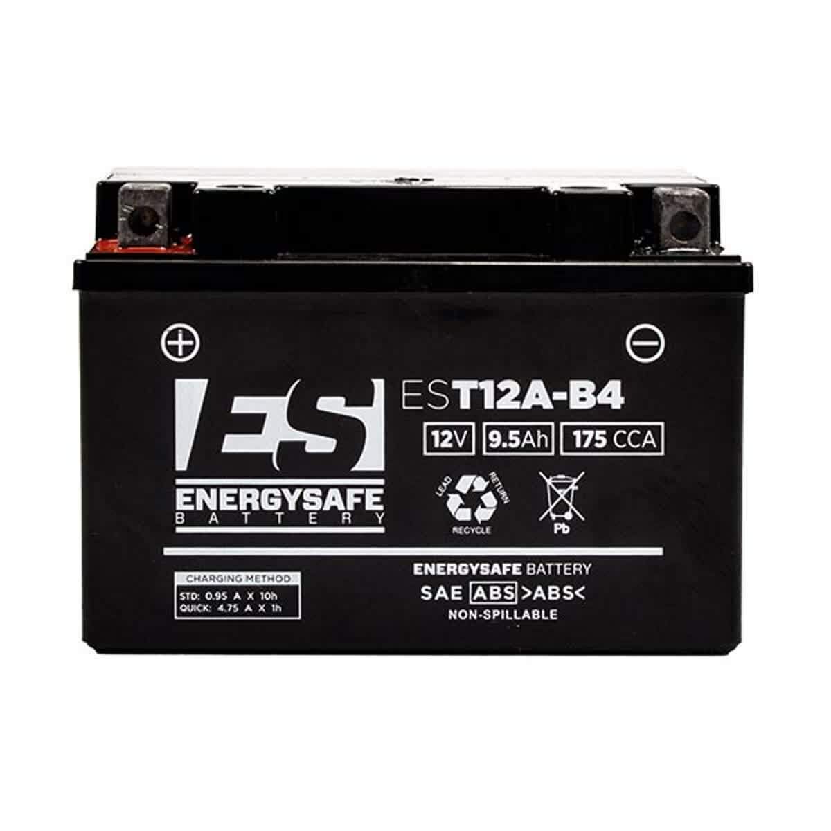 Batería para motocicleta lista para usar Energy Safe EST12AB-4 de 12 V y 9,5 Ah