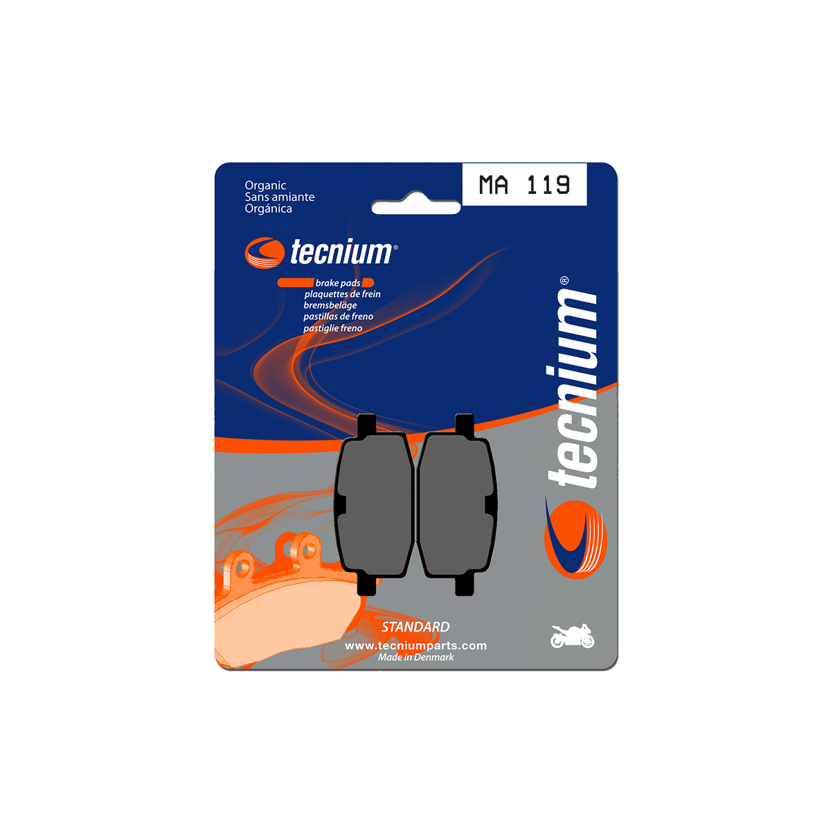 Pastillas de freno delanteras orgánicas Tecnium MA 119 Ref. PL1190