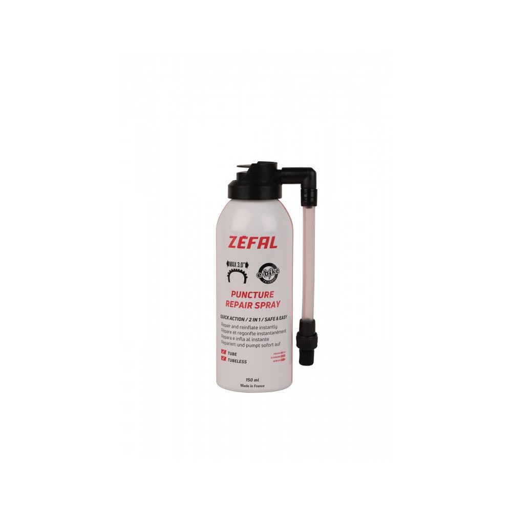 Spray réparation crevaison Zéfal 150ml valve Presta Schrader Dunlop vélo Neuf