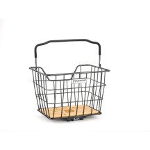 Salvador MIK 23L steel bicycle basket with bamboo base, reflective retro logo, new