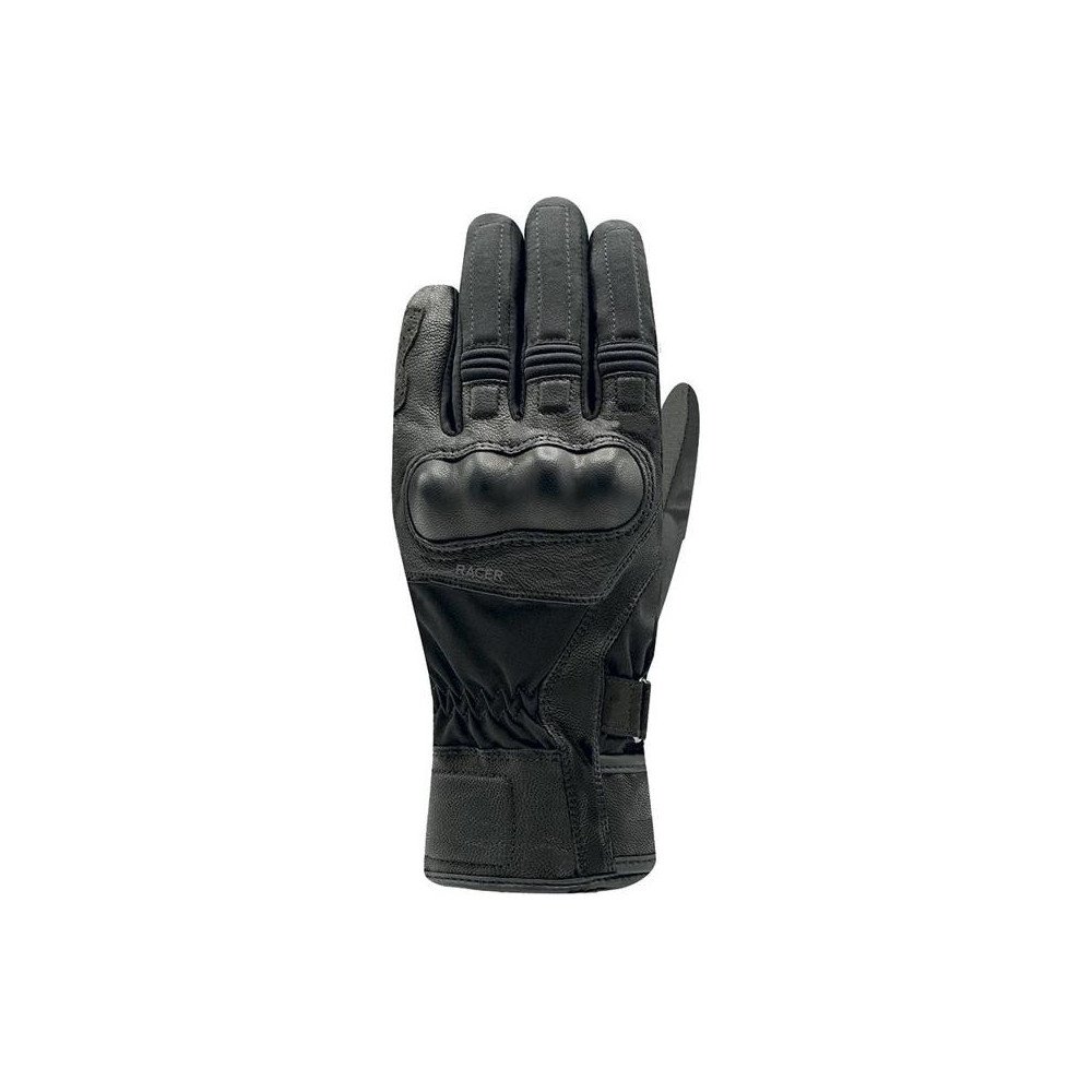 Motorradhandschuhe Mann Racer Octo WP XL Mittelsaison Leder Softshell Polymax CE schwarz Neun