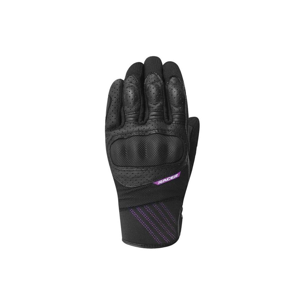 Motorradhandschuhe Frau Racer Wendy L Sommer Leder Lycra Mesh Ergoflex D3O CE schwarz/violett Neun