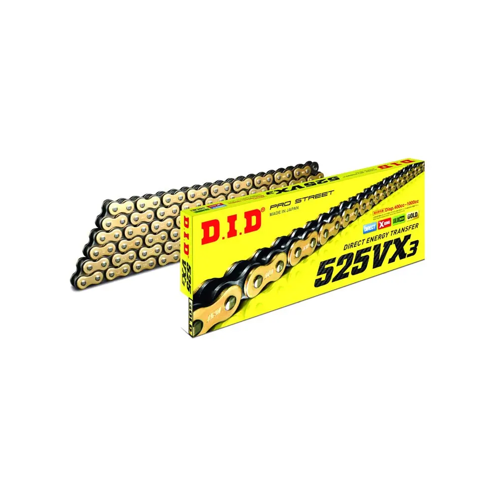 CadenaDIDo 525VX3, 114 eslabones X-Ring, dorada y negra, remachada, 4525516395229