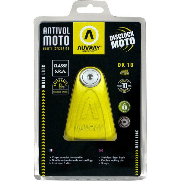 Bloque disque alarme moto MAXXE X10 jaune SRA goupille 10 mm