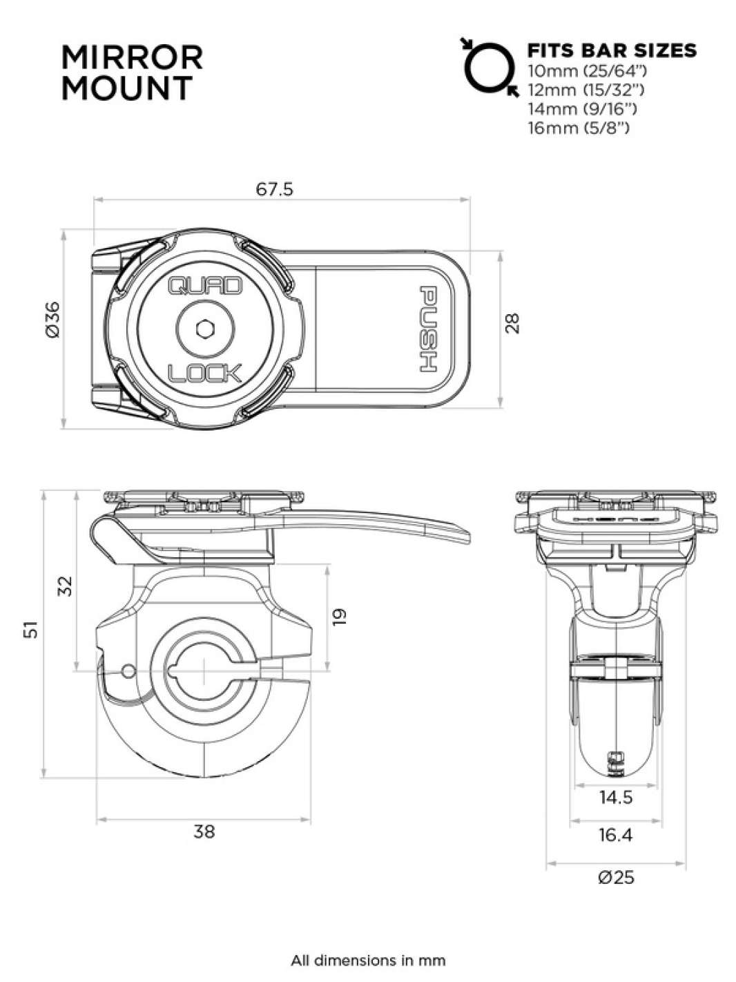 Support de smartphone Quad Lock fixation rétroviseur – QLM-MIR-2