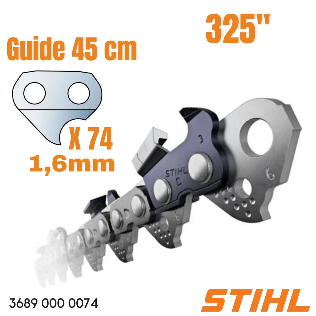 Chaîne Stihl Rapid Micro 3 RM3 – .325" – 1,6 mm – 74 maillons – Pour guide 45 cm – Neuf