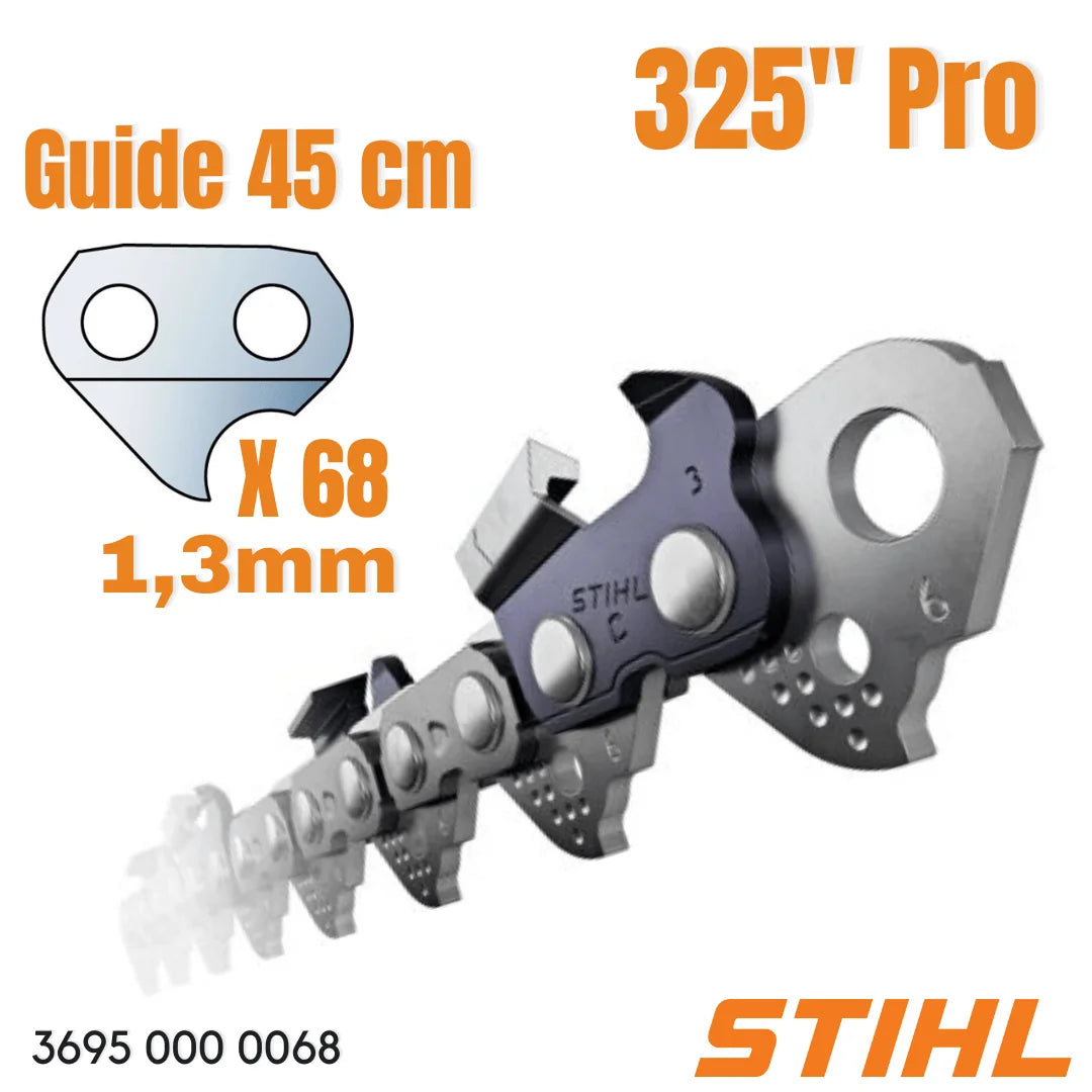 Chaîne Stihl Rapid Micro 3 Pro – .325" – 1,3 mm – 68 maillons – Pour guide 45 cm – Neuf
