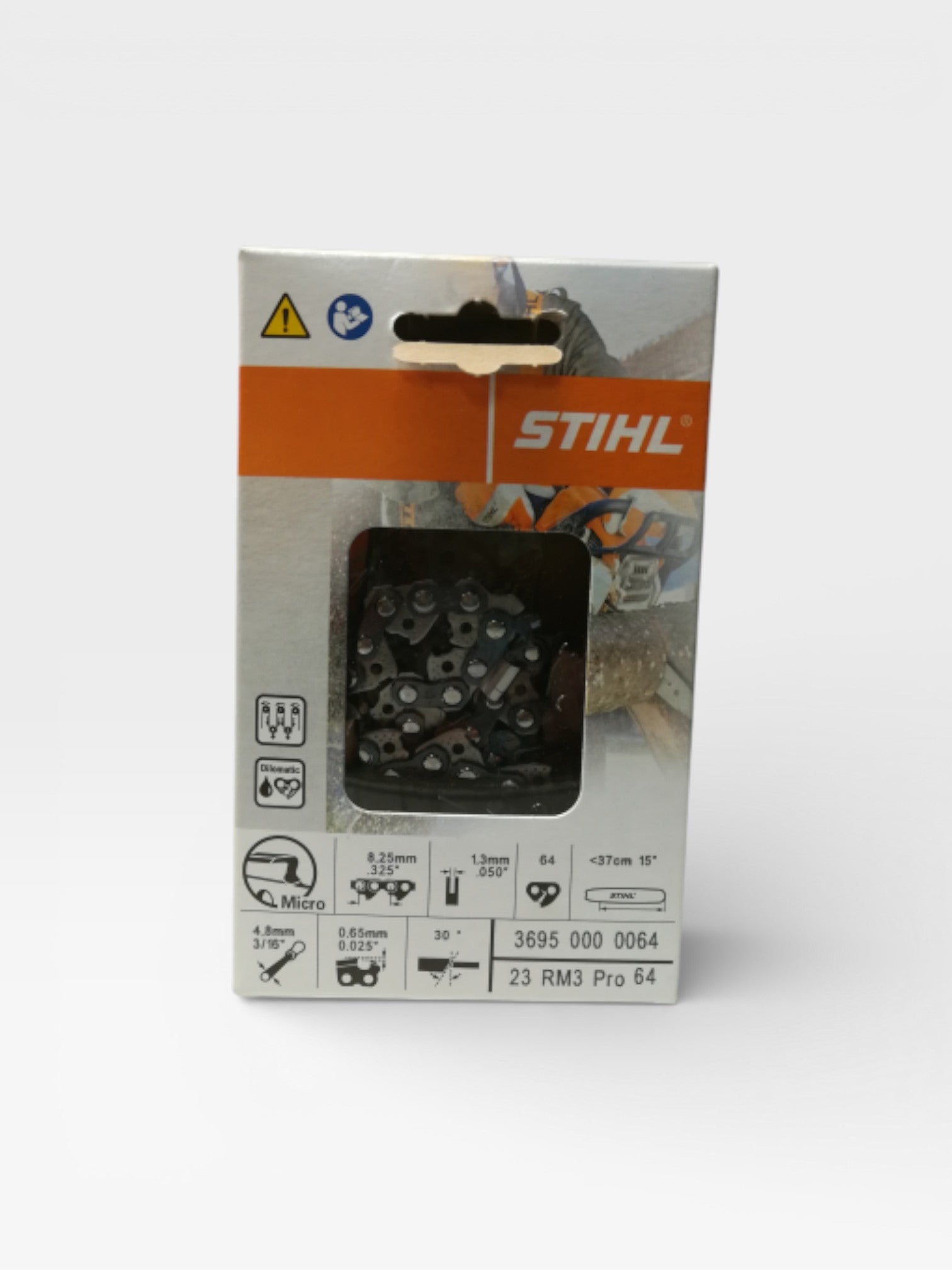 Chaîne STIHL demi-ronde .325 1,3 mm 64E guide 37 cm Ref 3695-000-0064