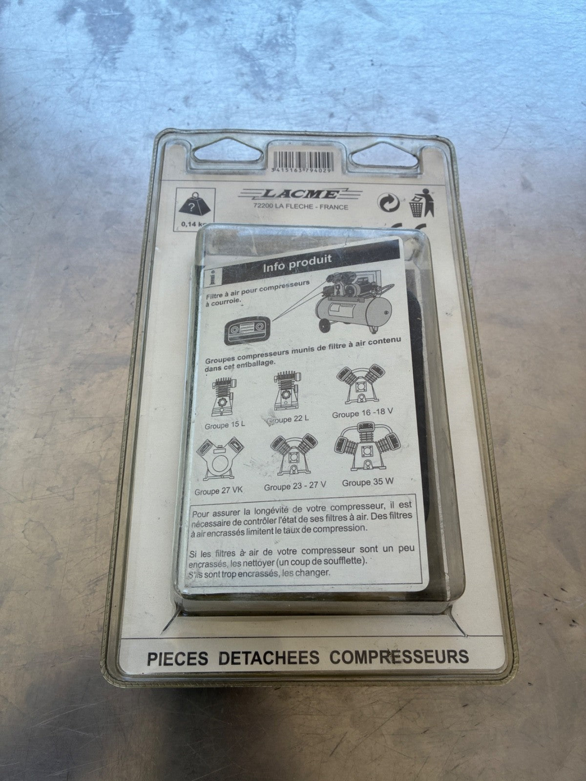 Filtre à air LACME 379402 pour compresseurs à courroie – Neuf