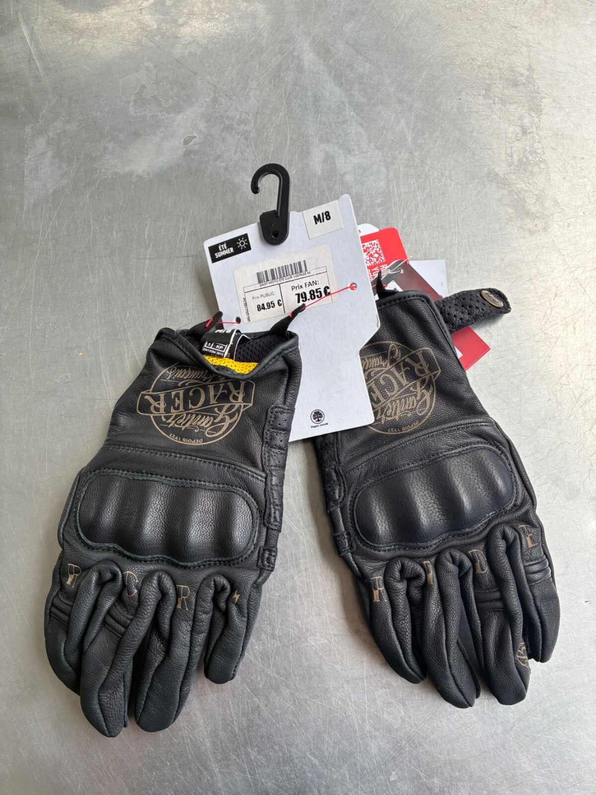Gants moto été RACER CALLY cuir noir homme – Taille M – Jamais servi