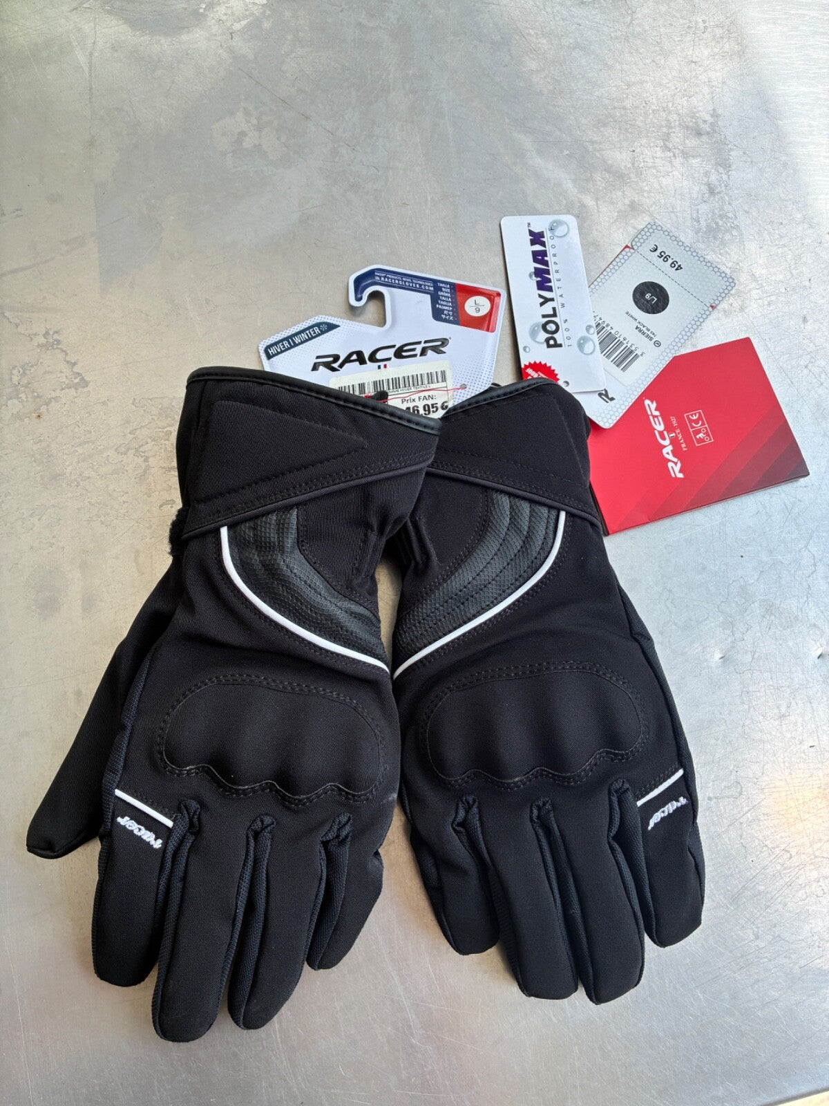 Gants moto hiver femme Racer Sierra noir/blanc – Taille L – Jamais servis