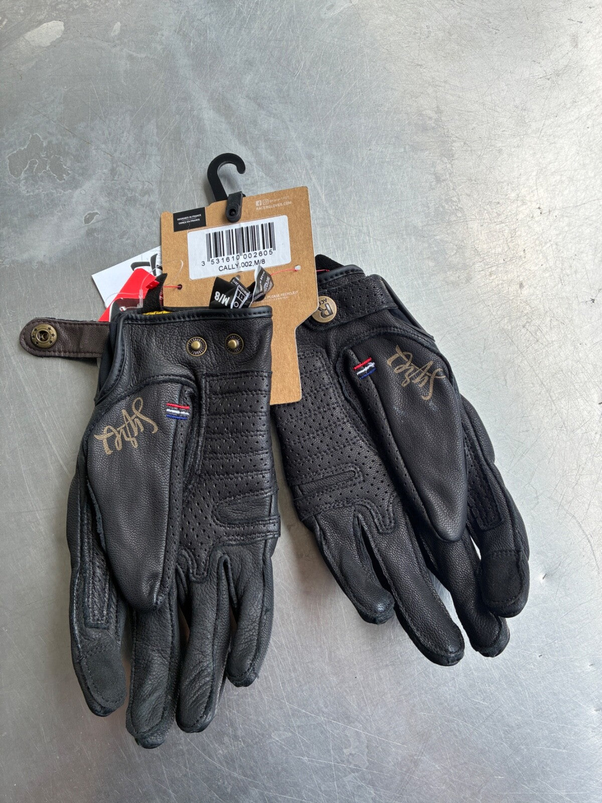 Gants moto été RACER CALLY cuir noir homme – Taille M – Jamais servi