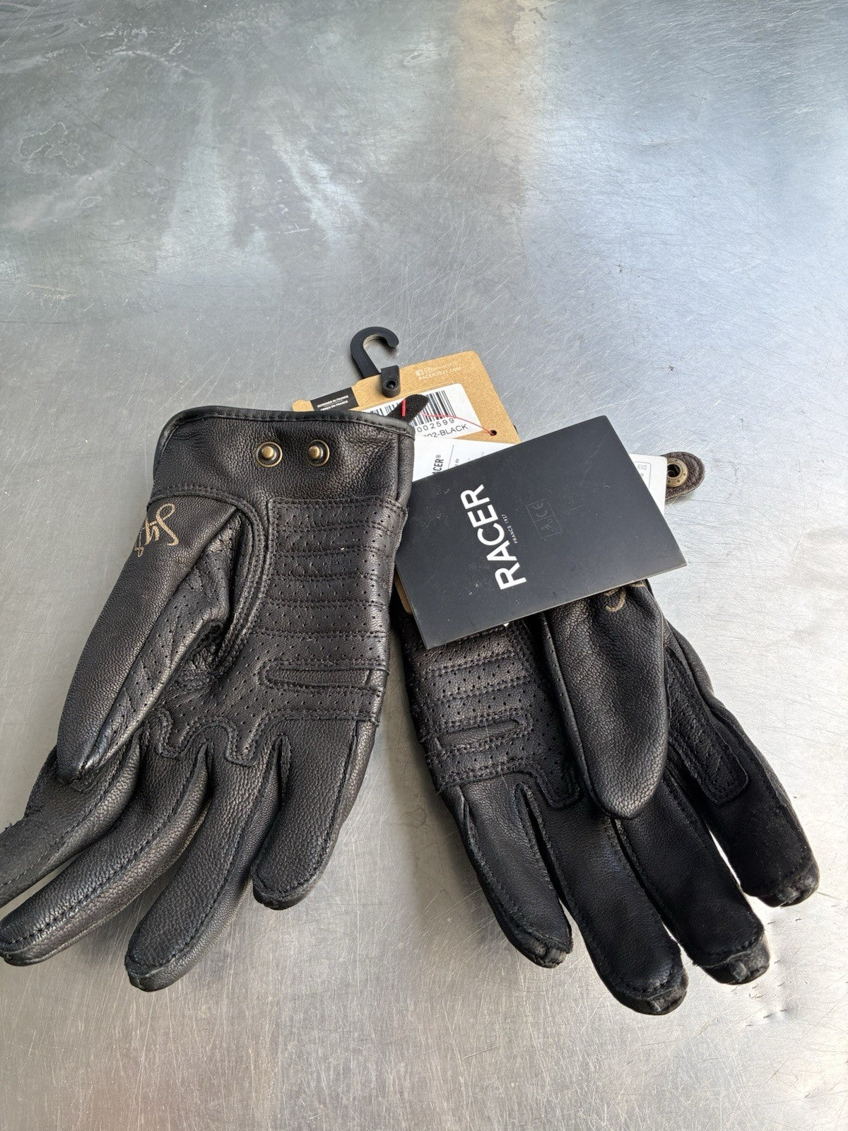 Gants moto été Racer Cally cuir vintage – Taille L (9) – Neuf