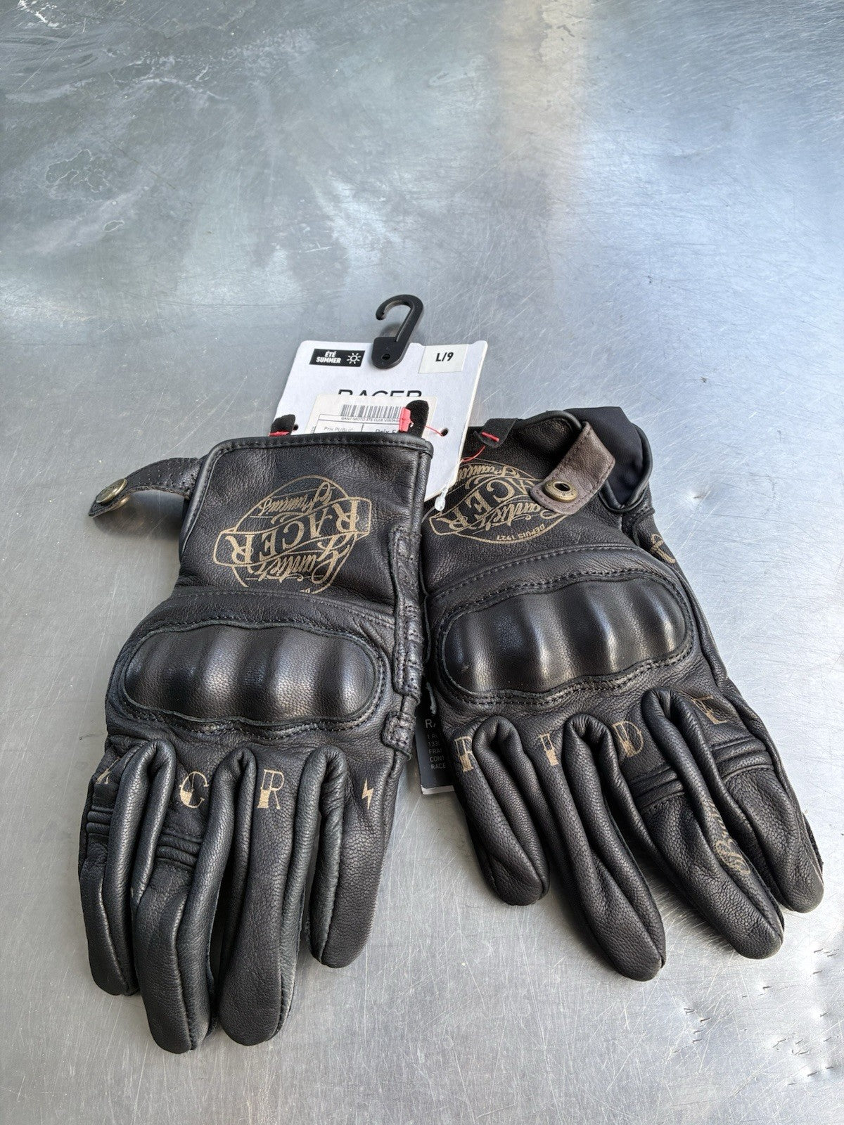 Gants moto été Racer Cally cuir vintage – Taille L (9) – Neuf