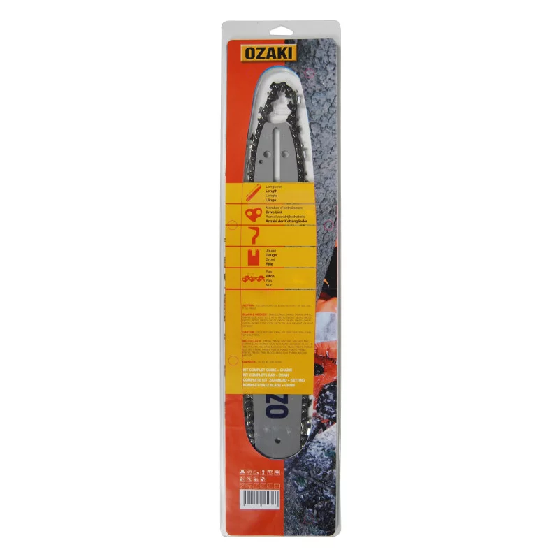 Guide + chaîne OZAKI 30 cm 3/8" LP 1.3 mm – 45 maillons montage ZA
