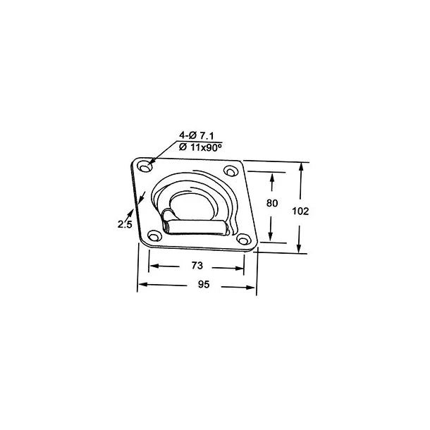 Anneau d’amarrage encastré remorque – Acier galvanisé – Platine 102 x 95 mm – Neuf