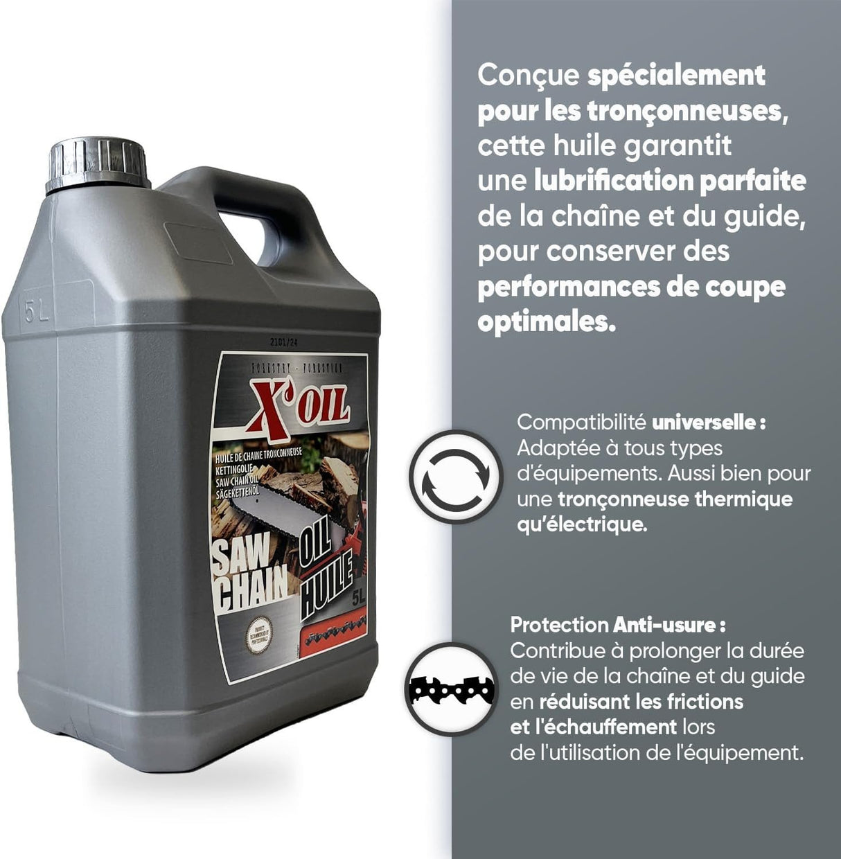 Huile Chaîne Tronçonneuse X’OIL 5L Haute Performance Anti-Usure Super Filante
