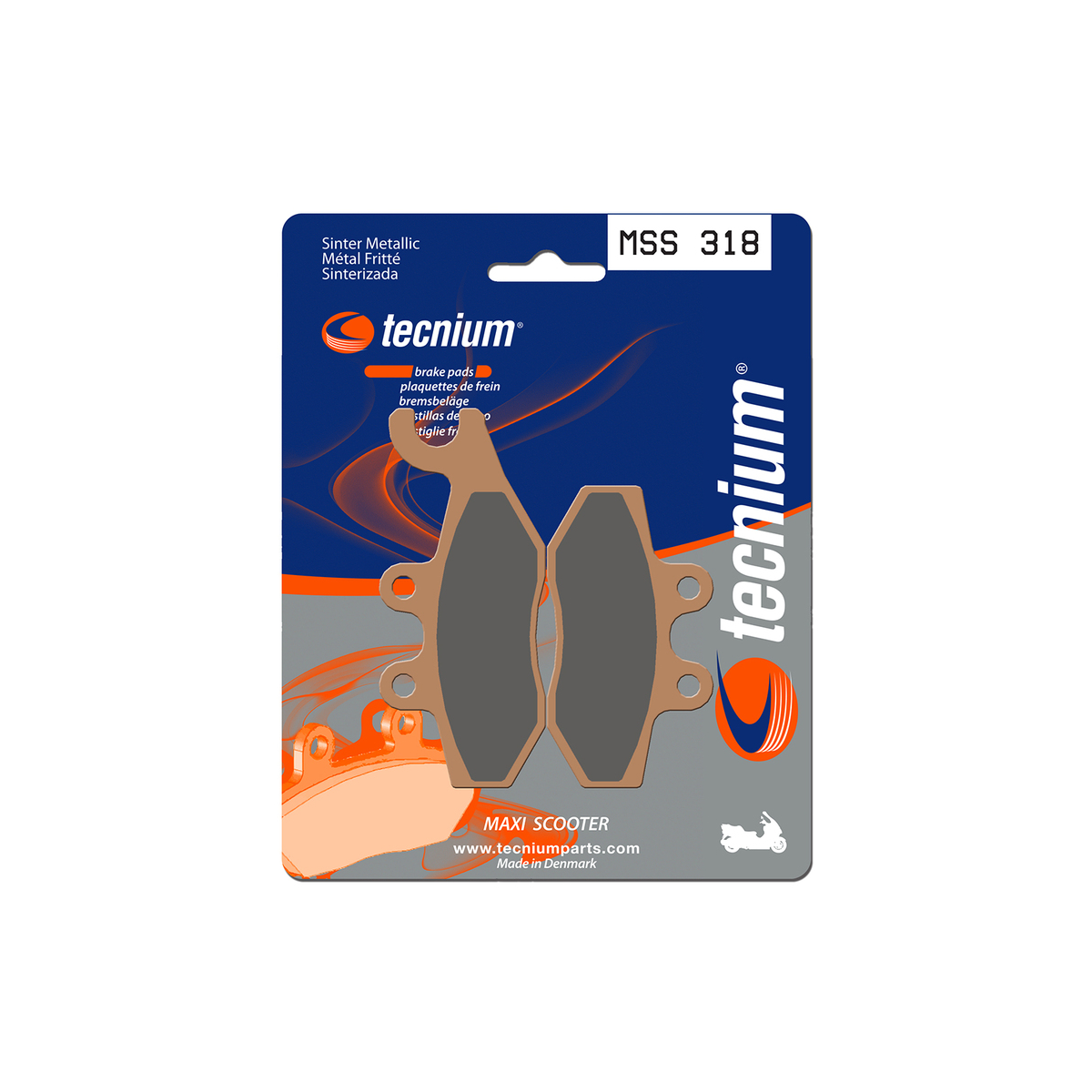 Plaquettes de frein Tecnium MSS 318 métal fritté scooter Réf PL3188