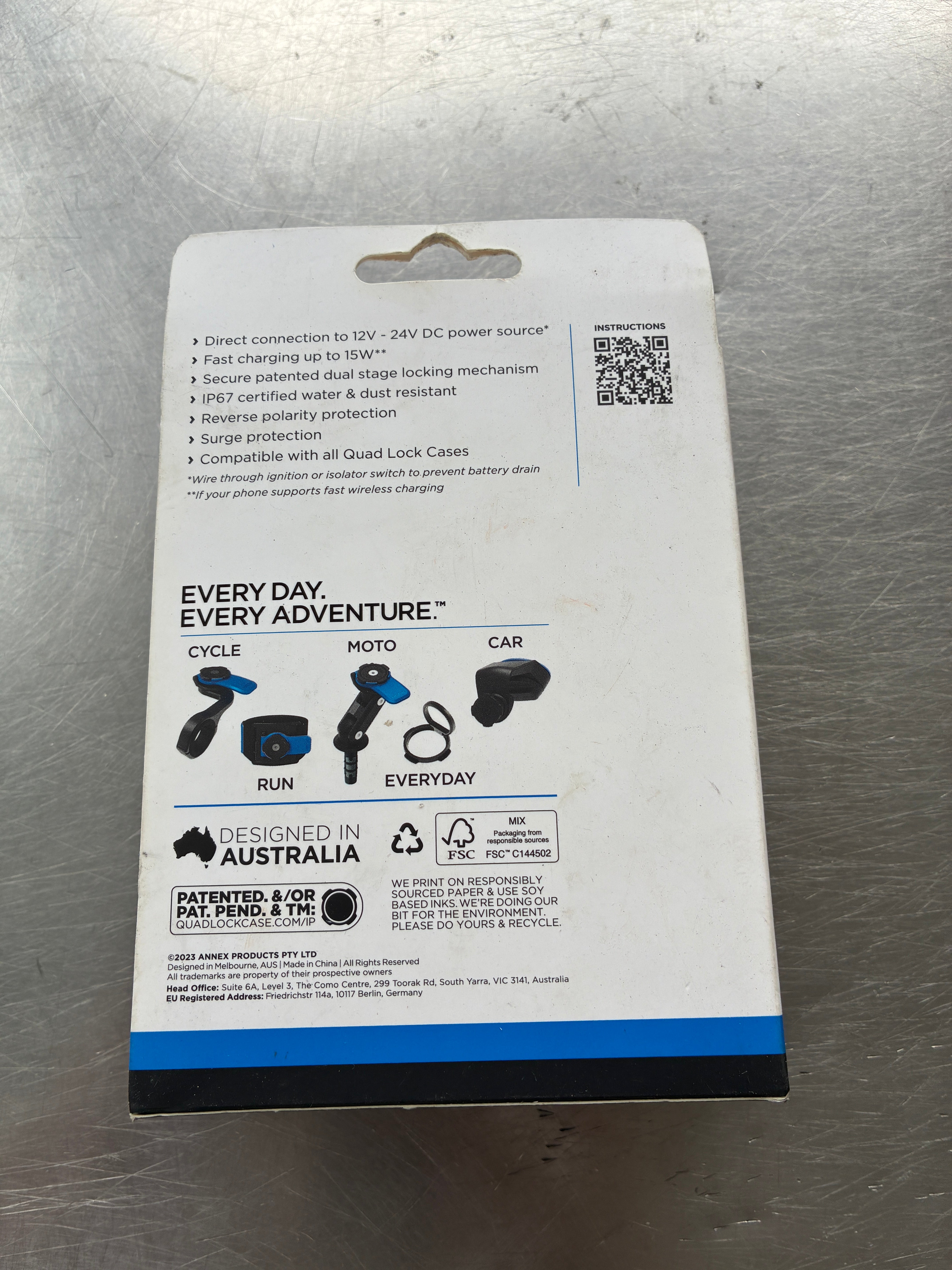 Tête de chargement sans fil Quad Lock waterproof 12V–24V – Réf. QLH-HW-WCH