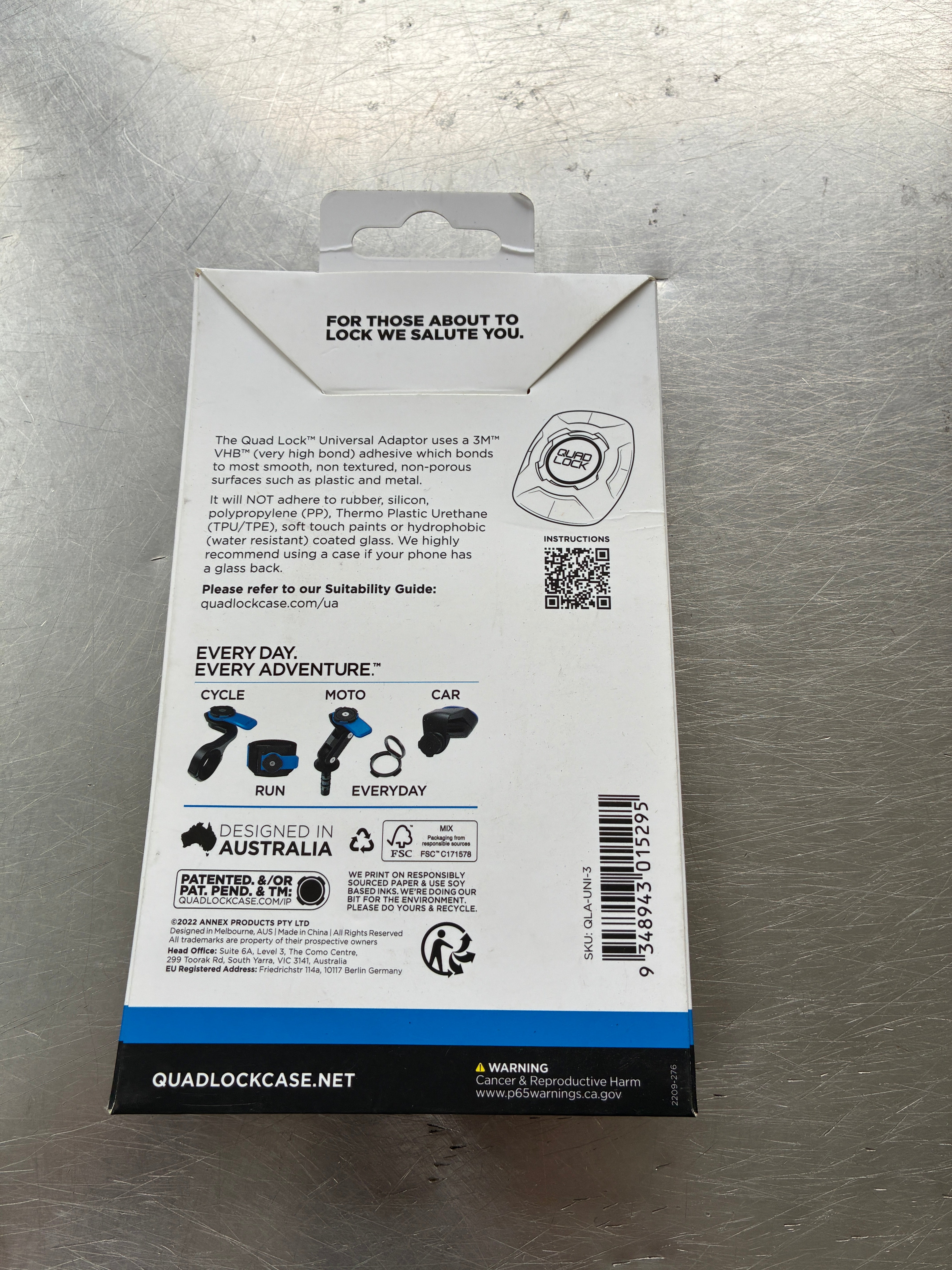 Adaptateur universel Quad Lock V3 QDL0013 – Noir