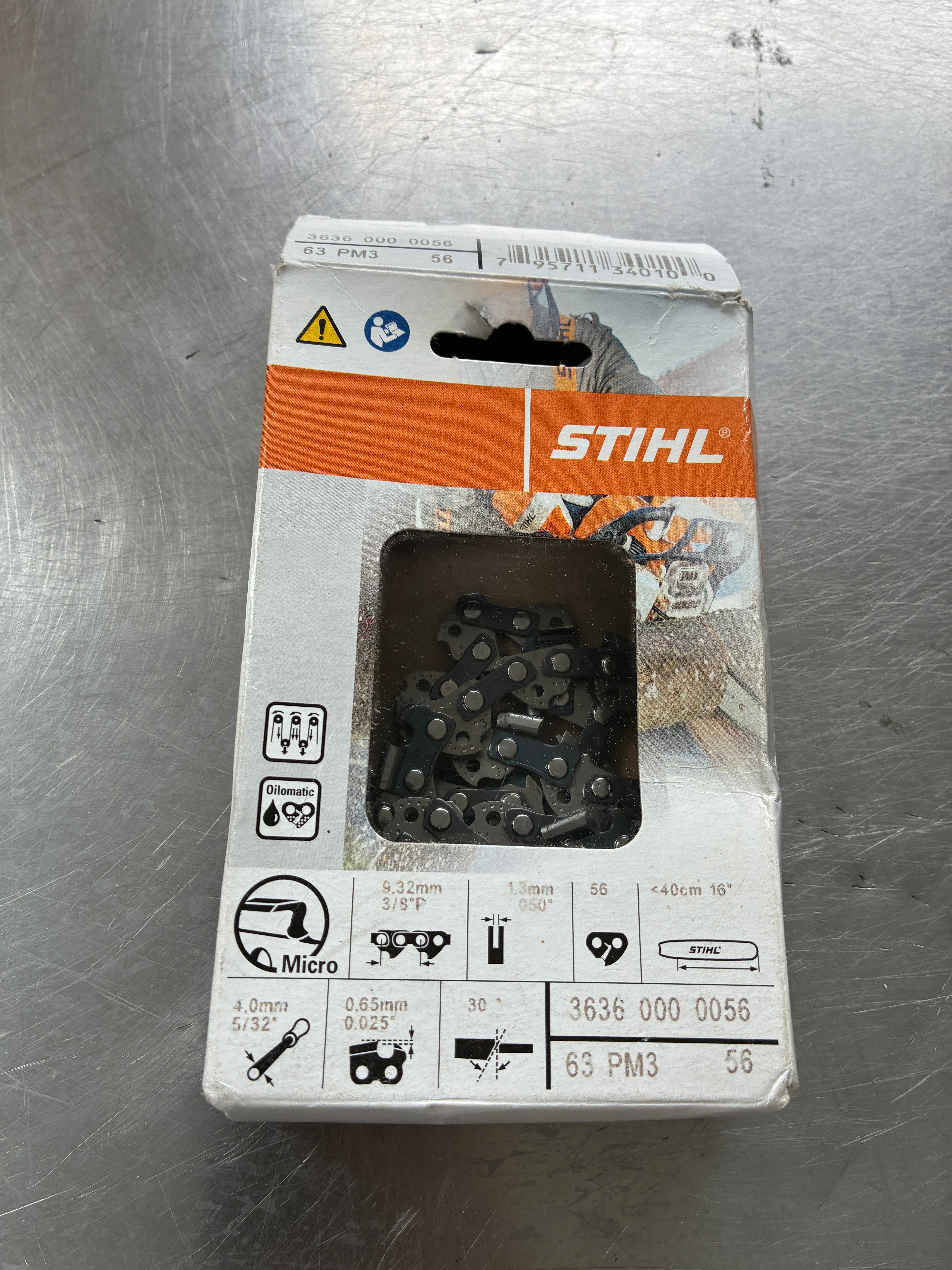 Chaîne Stihl 3/8 P 1.3 mm – 56 maillons – Pour guide 40 cm – Neuf