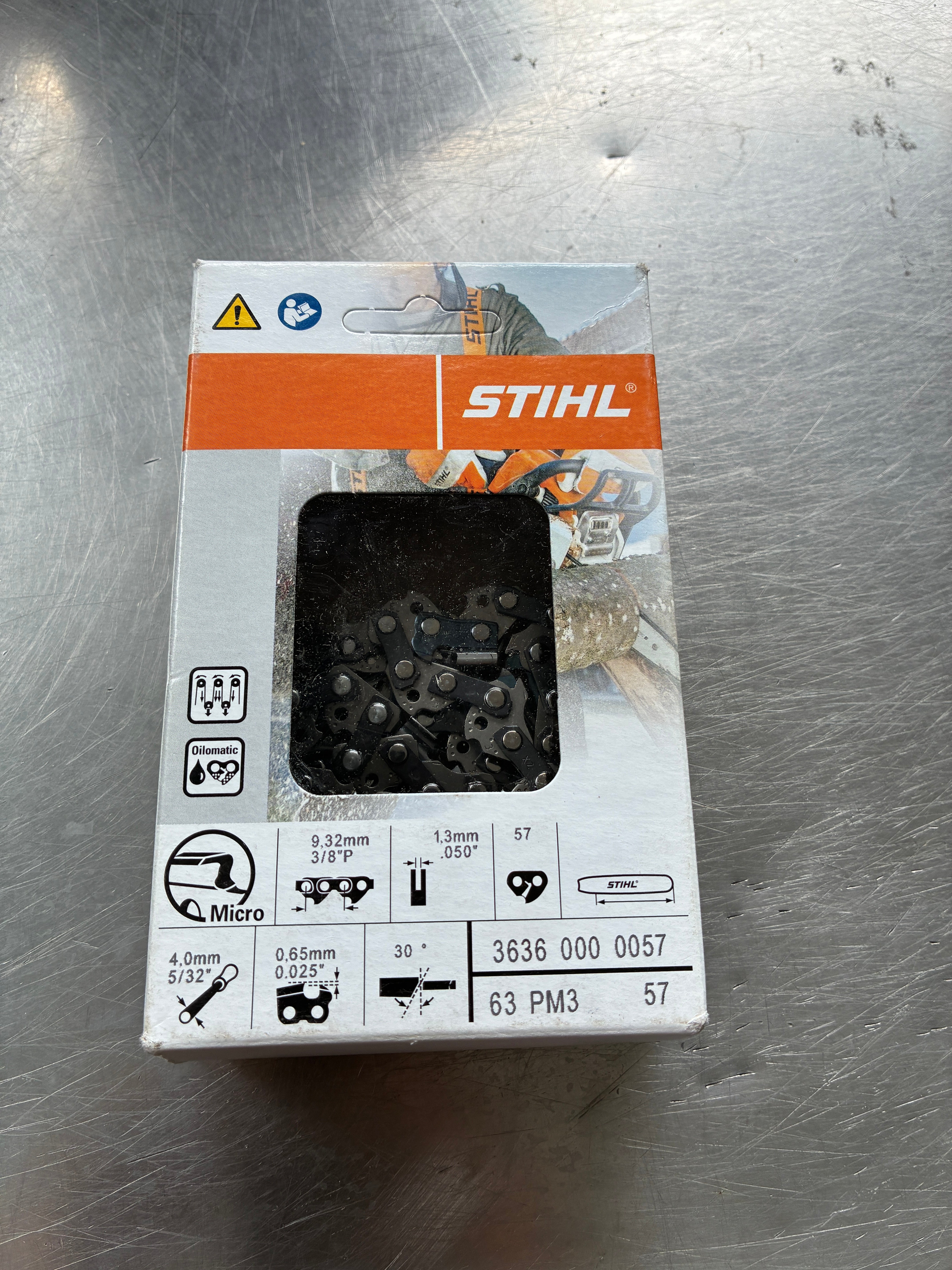 Chaîne Stihl 3/8 P 1.3 mm – 57 maillons – Pour guide 40 cm – Neuf
