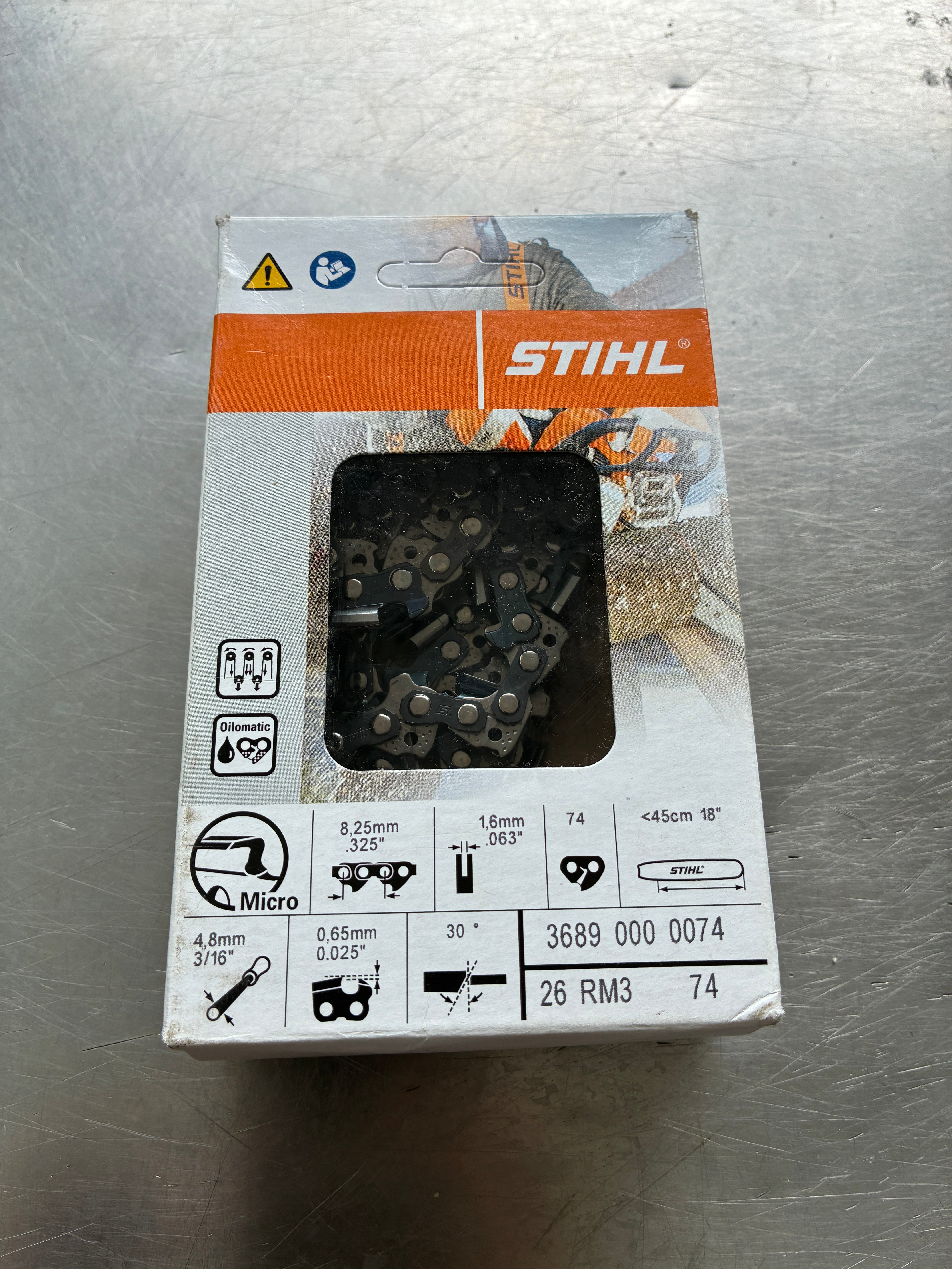 Chaîne Stihl Rapid Micro 3 RM3 – .325" – 1,6 mm – 74 maillons – Pour guide 45 cm – Neuf