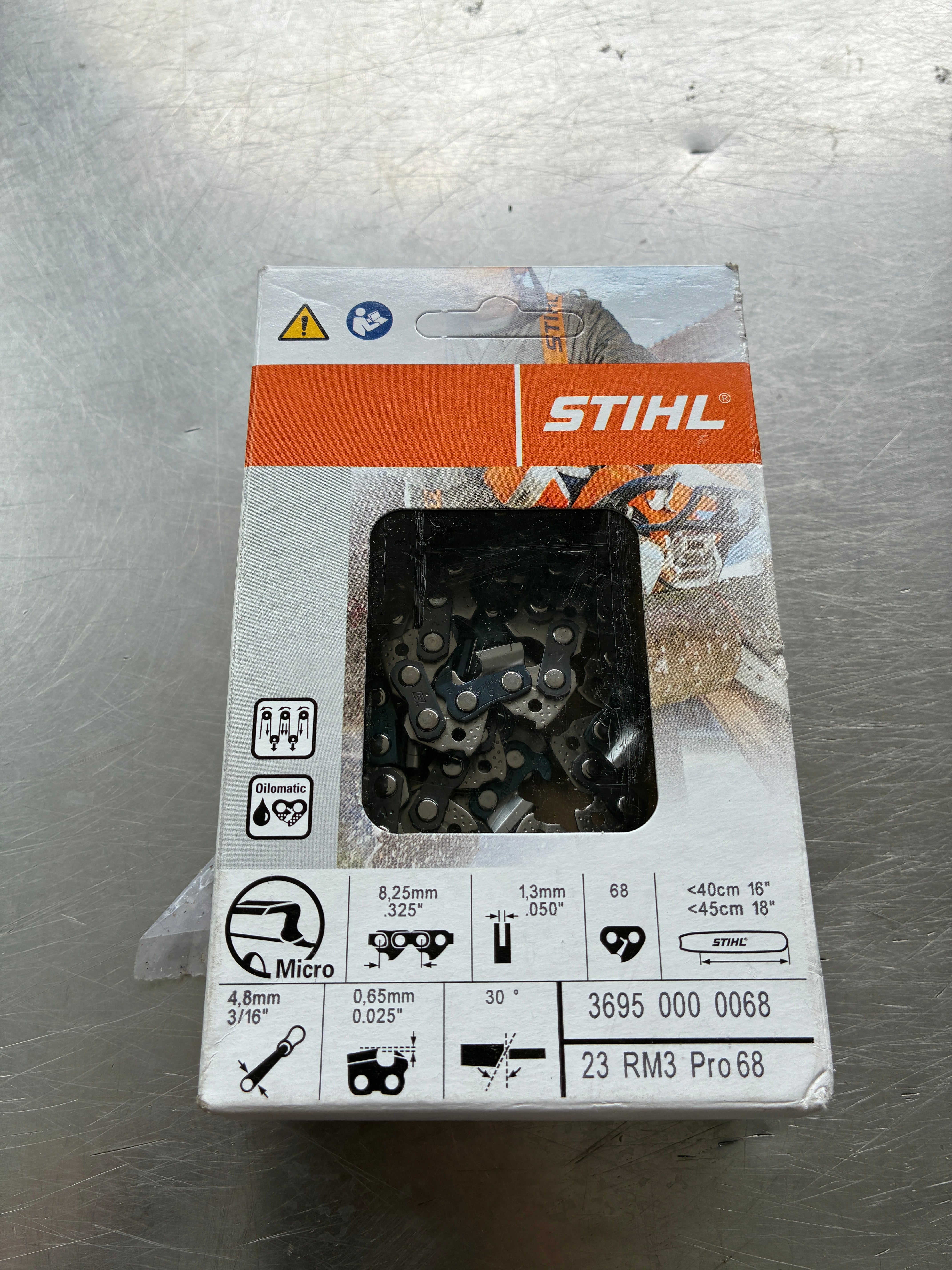 Chaîne Stihl Rapid Micro 3 Pro – .325" – 1,3 mm – 68 maillons – Pour guide 45 cm – Neuf