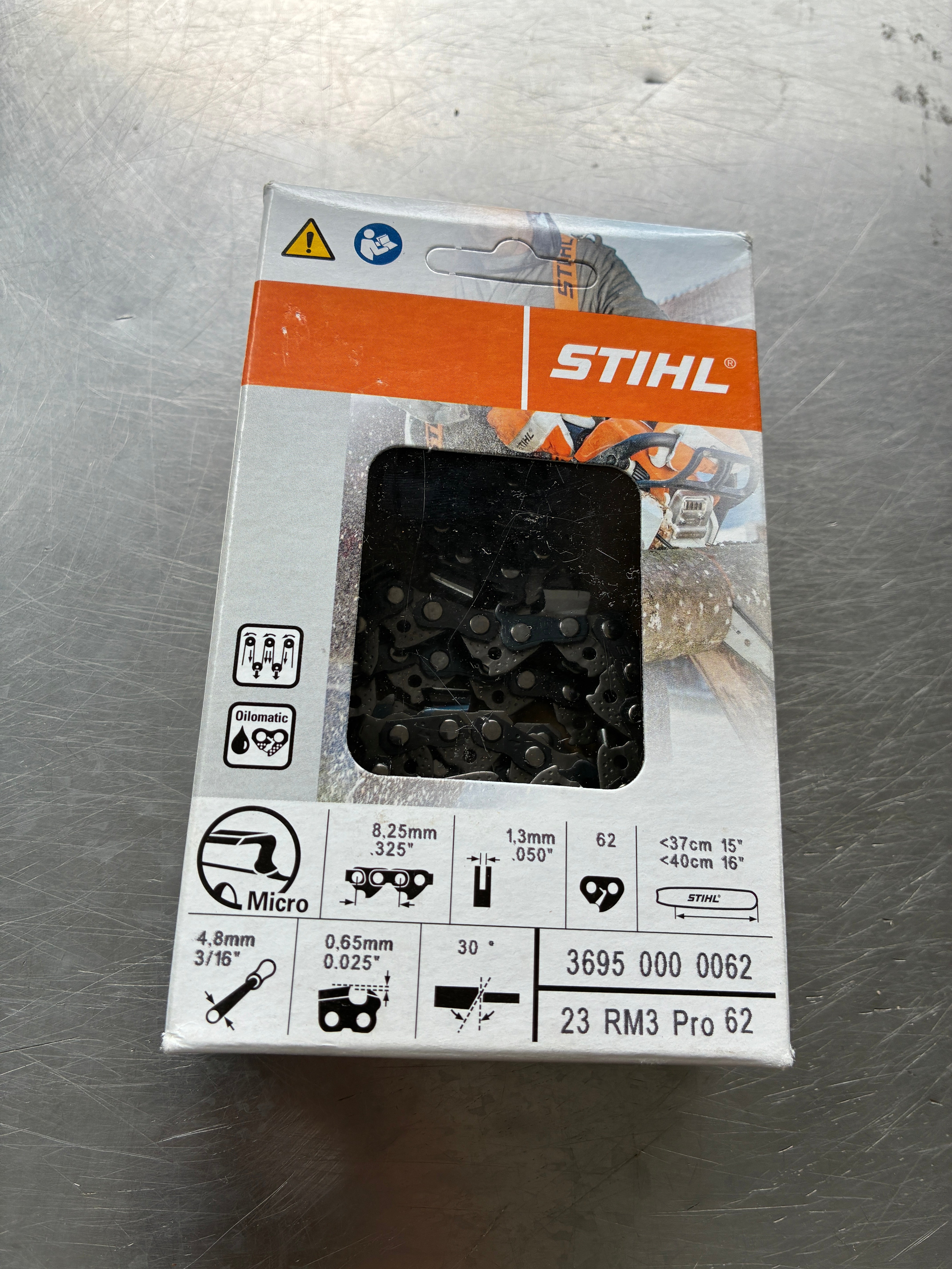 Chaîne Stihl Rapid Micro 3 Pro – .325" – 1,3 mm – 62 maillons – Pour guide 40 cm – Neuf