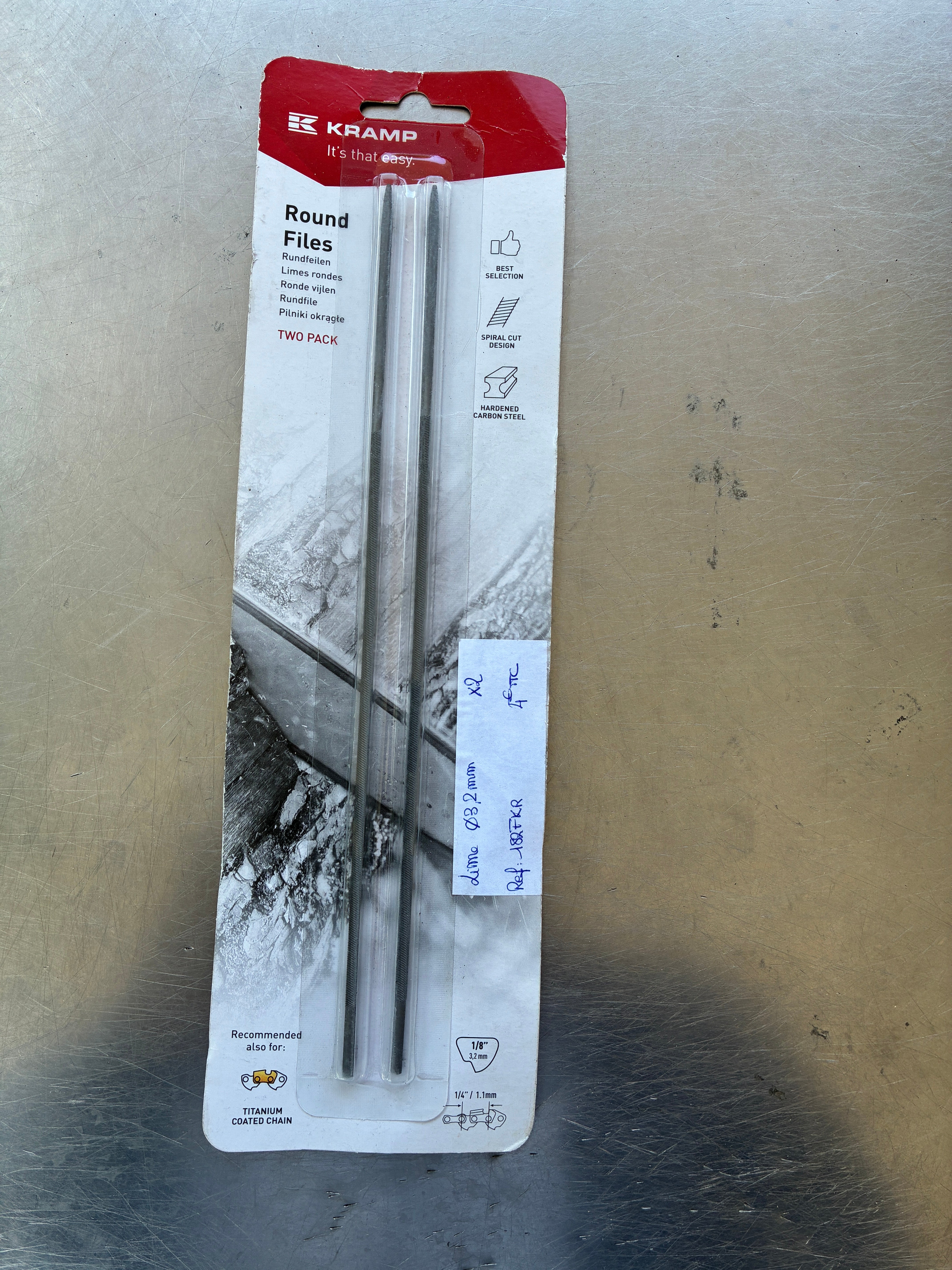Limes rondes Kramp x2 – Ø 3,2 mm (1/8") pour affûtage chaîne tronçonneuse