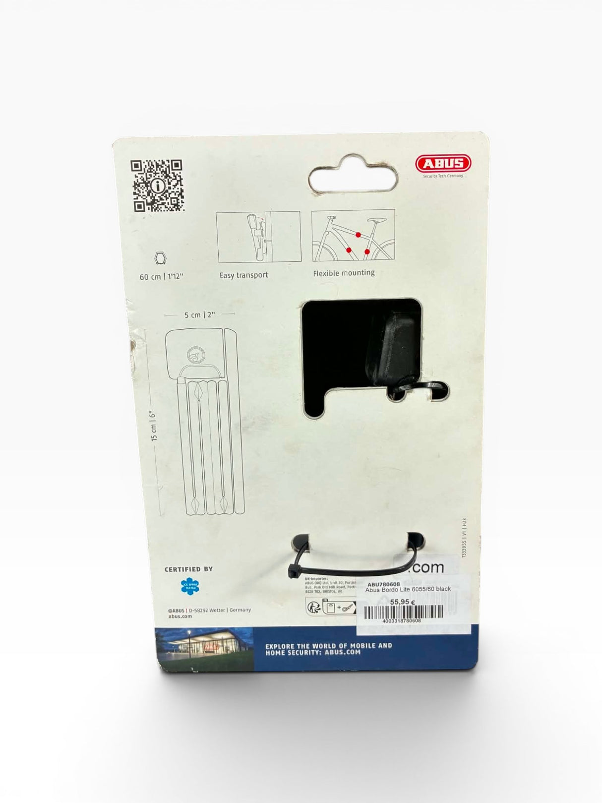 Antivol Pliable ABUS Bordo Lite 6055 Mini 60 cm Noir