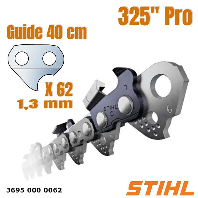Chaîne Stihl Rapid Micro 3 Pro – .325" – 1,3 mm – 62 maillons – Pour guide 40 cm – Neuf