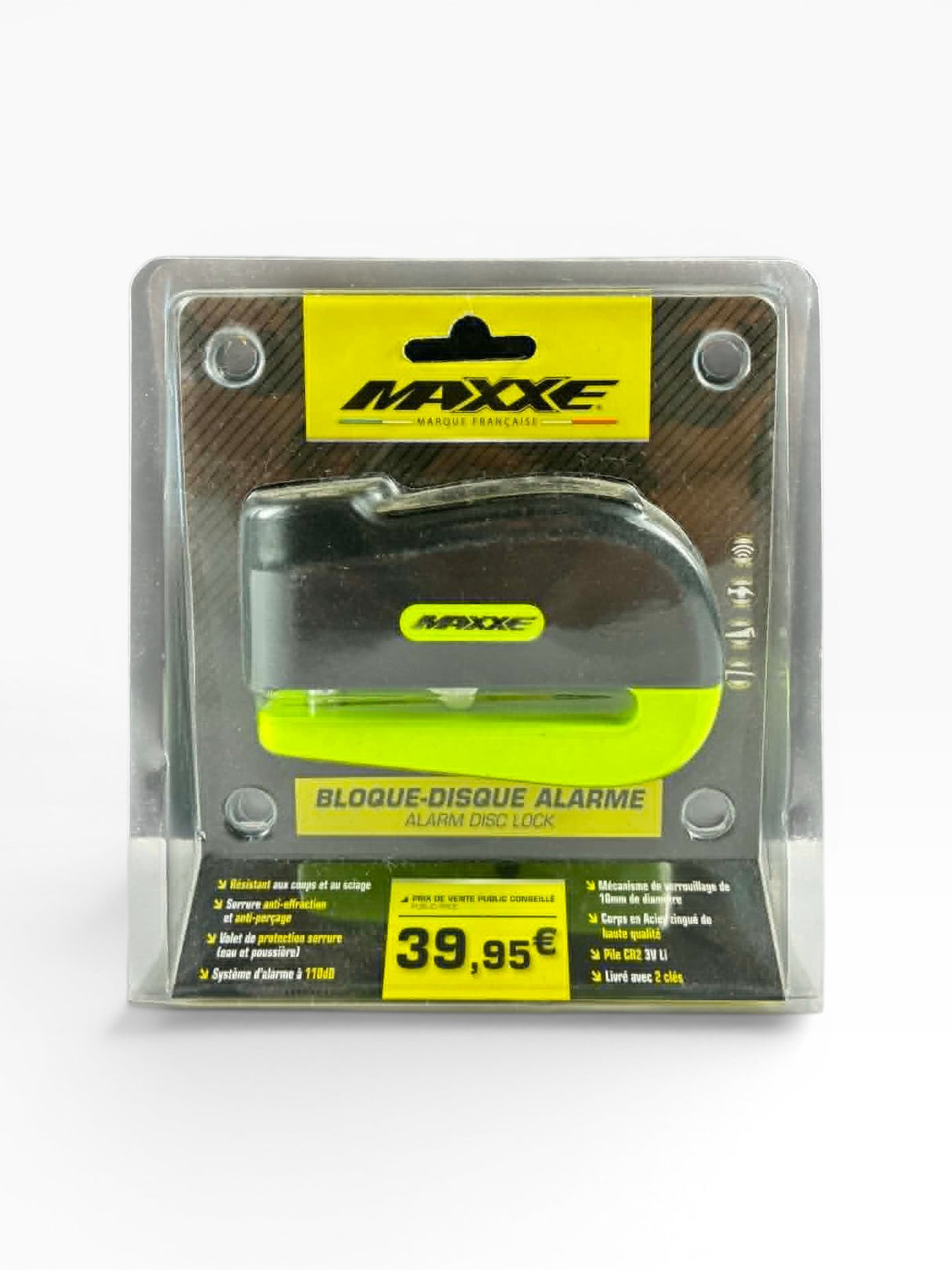 Bloque Disque Moto MAXXE avec Alarme 110 dB Ø10 mm - Réf. BDANH01